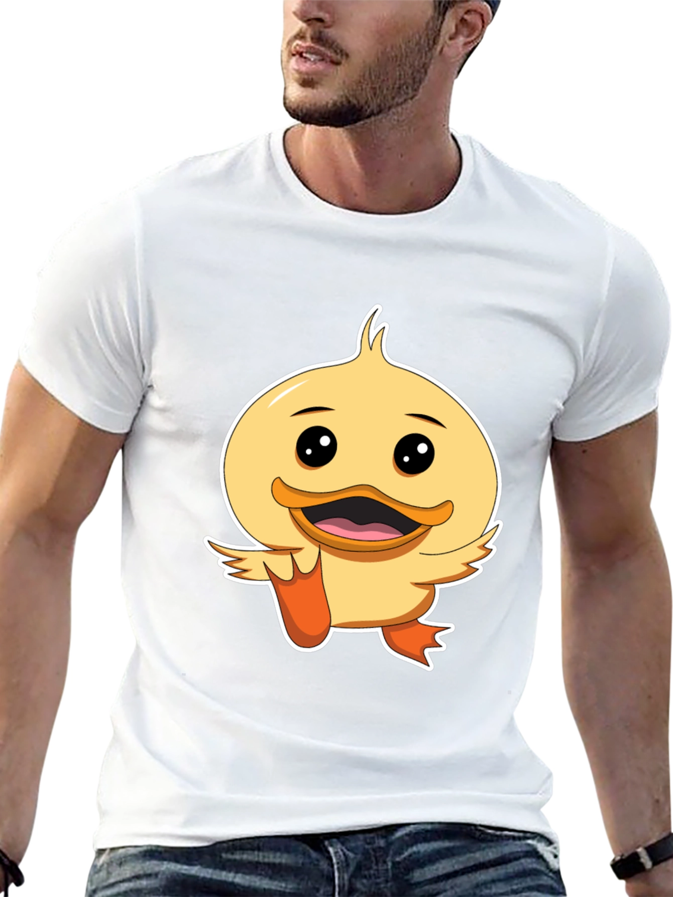 Duck Cartoon Graphic Tee - Black Cotton Shirt