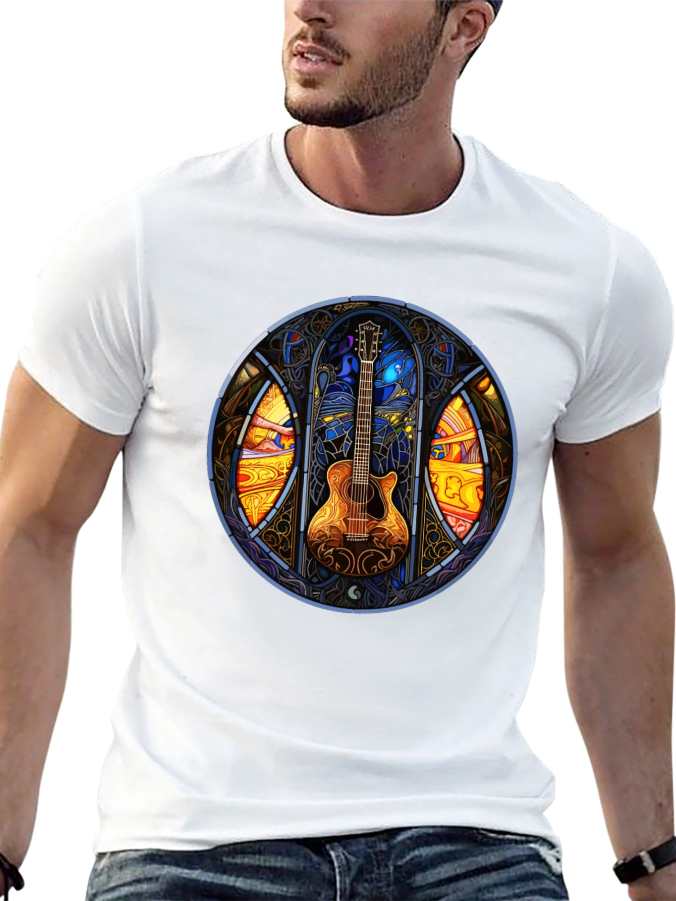 Guitar Stained Glass Art T-Shirt