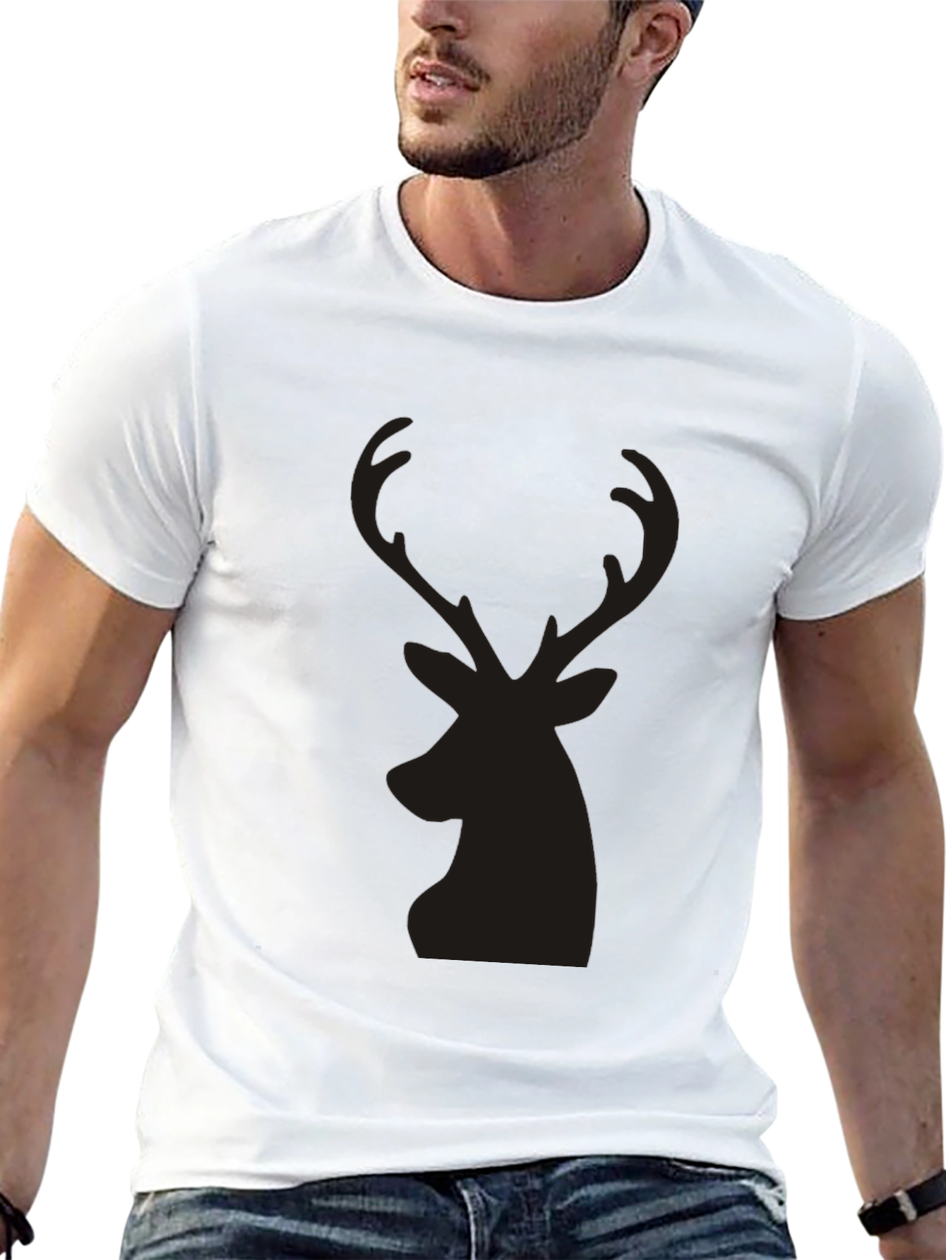 Mens Black T-Shirt with Deer Silhouette