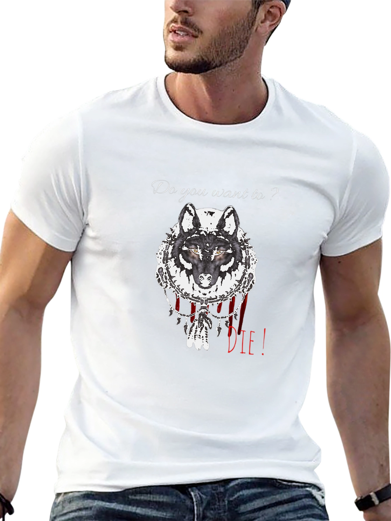 Wolf Graphic Print Crew Neck T-Shirt