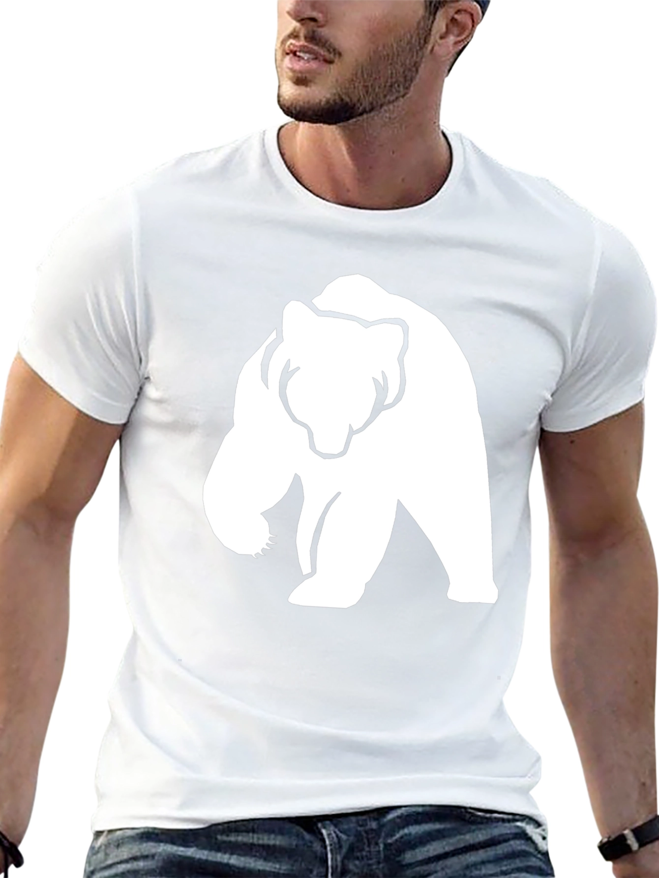 Bear Graphic Tee - Black Cotton Casual Shirt