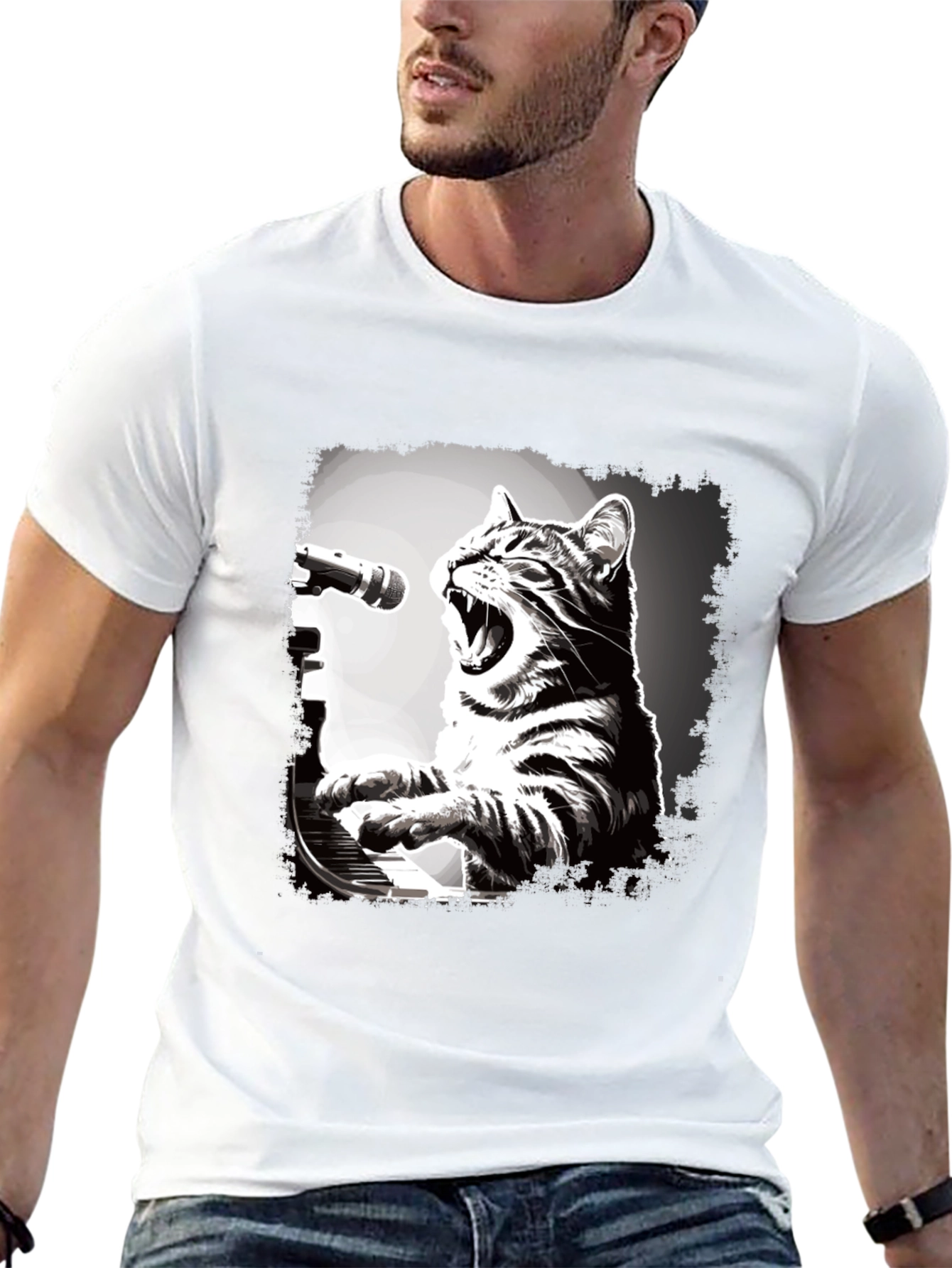 Cat Playing Piano T-Shirt - Unique Graphic Tee