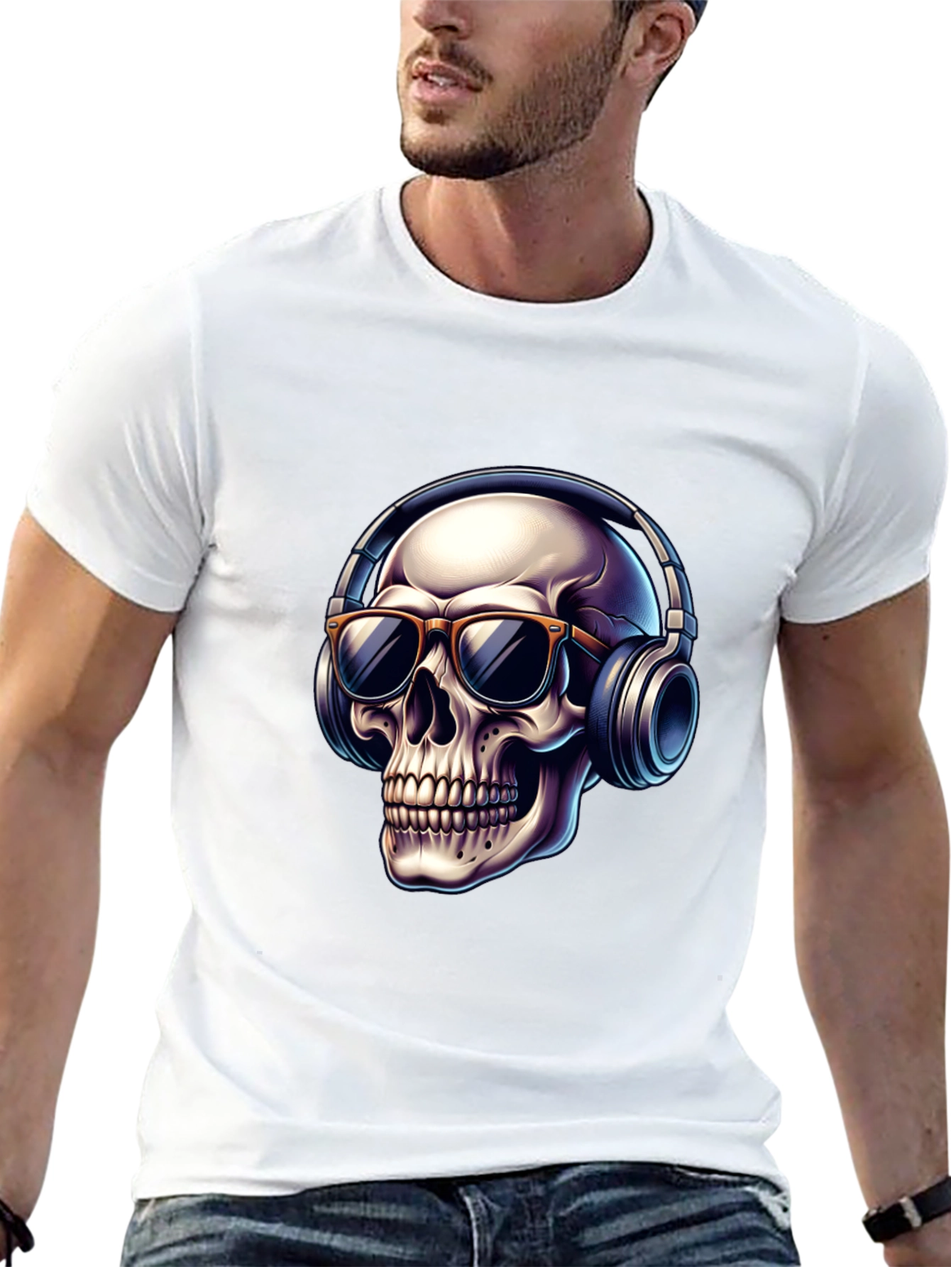 Skull with Headphones Graphic T-Shirt - Cool Design