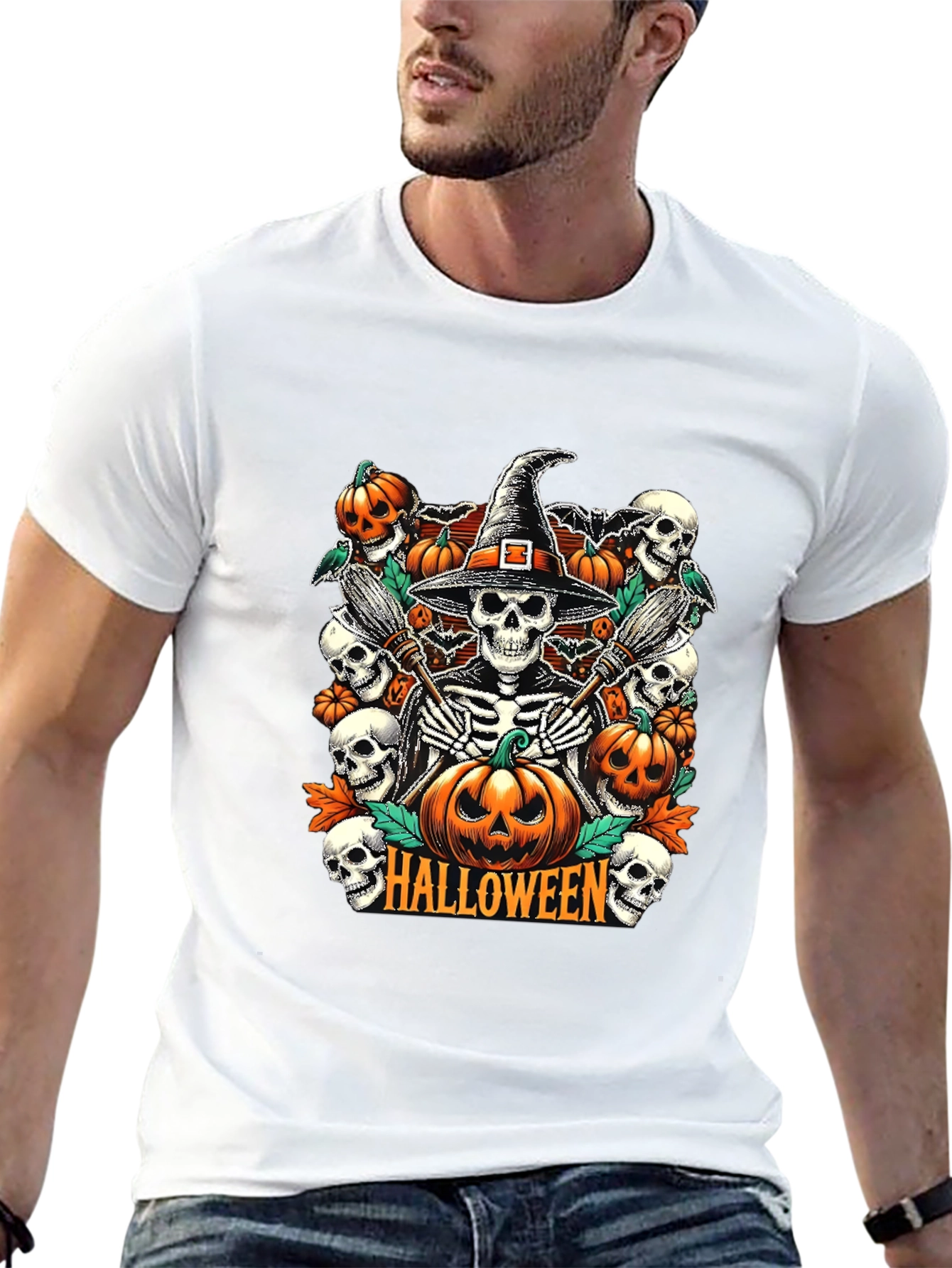 Halloween Skeleton Witch Graphic Tee