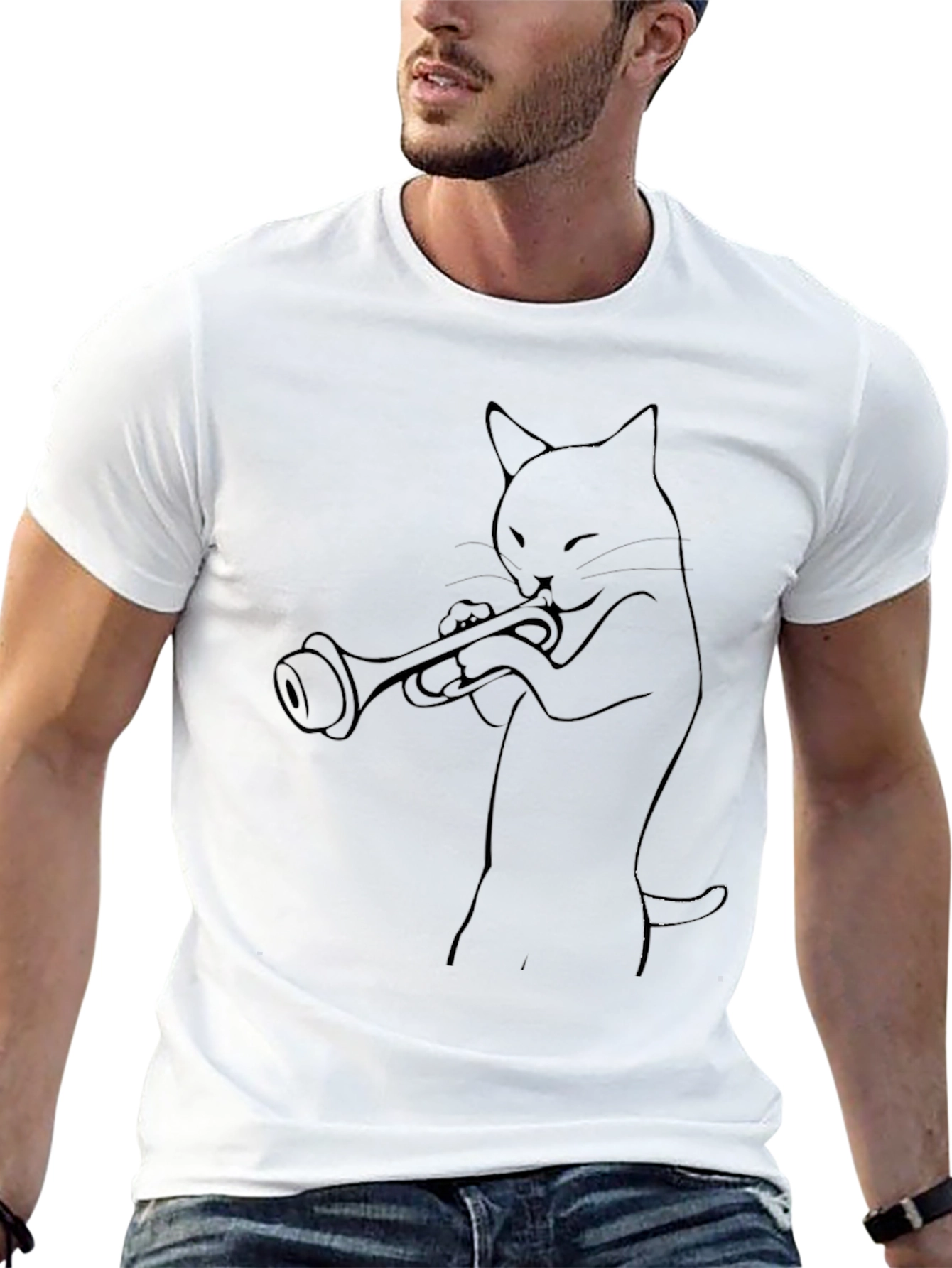 Cool Cat Trumpet Player Graphic T-Shirt