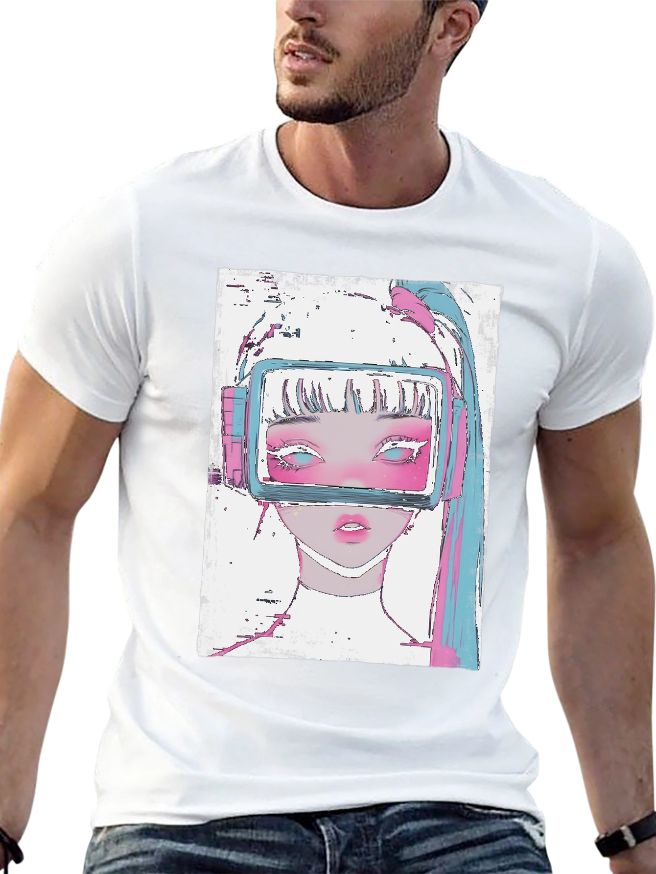 Anime VR Girl Graphic Black T-Shirt