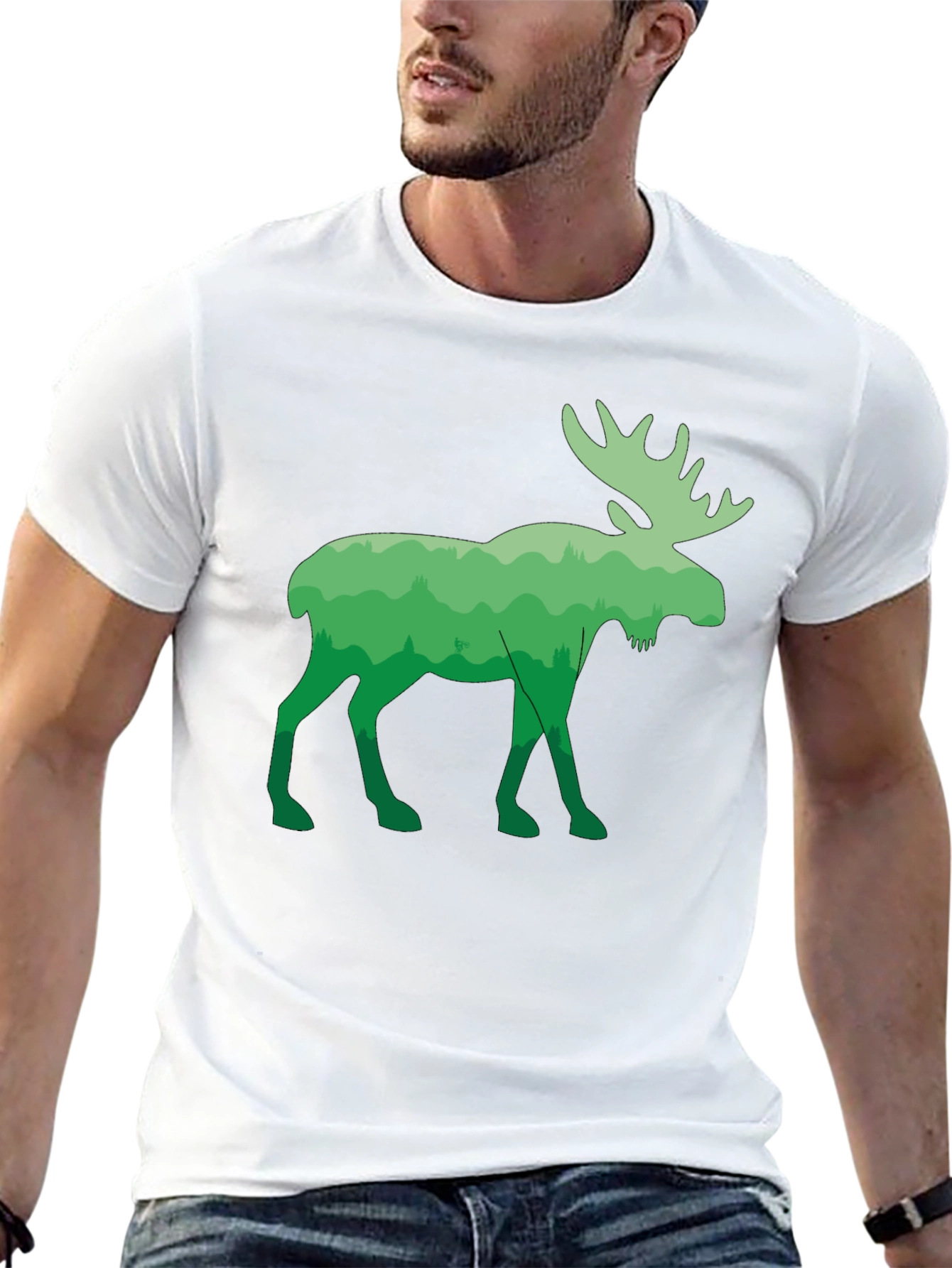 Green Moose Forest T-Shirt - Nature Inspired Tee
