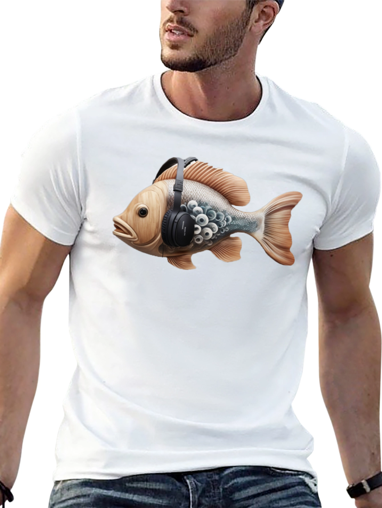 Cool Fish Headphone Graphic T-Shirt