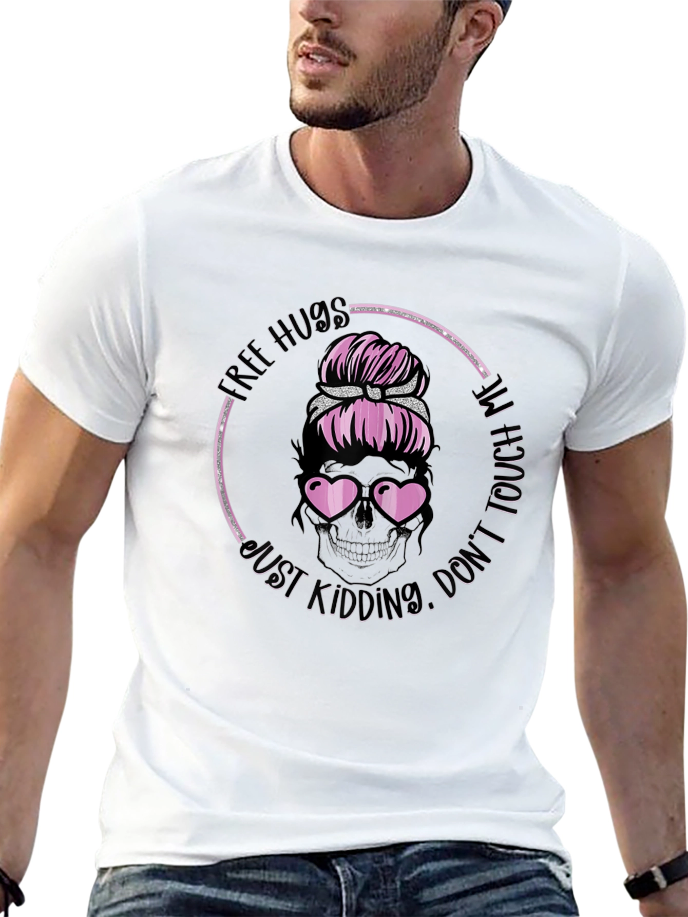 Free Hugs Skull Messy Bun T-Shirt
