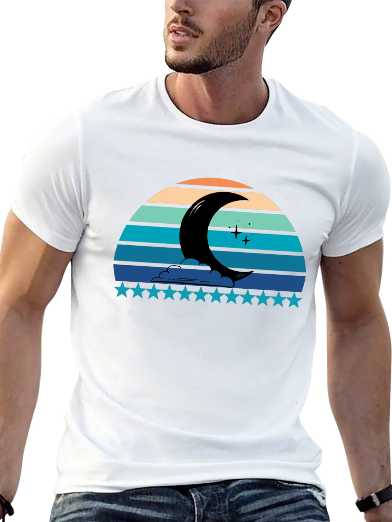 Crescent Moon Retro Style Black T-Shirt