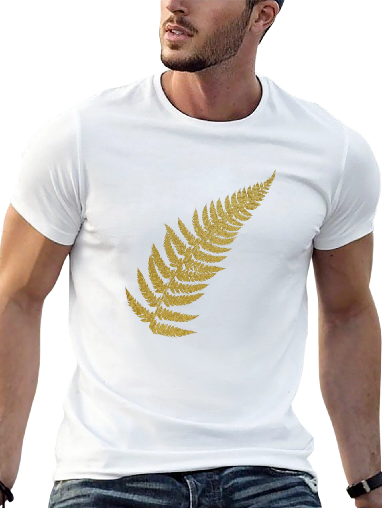 Black T-Shirt with Gold Fern Design