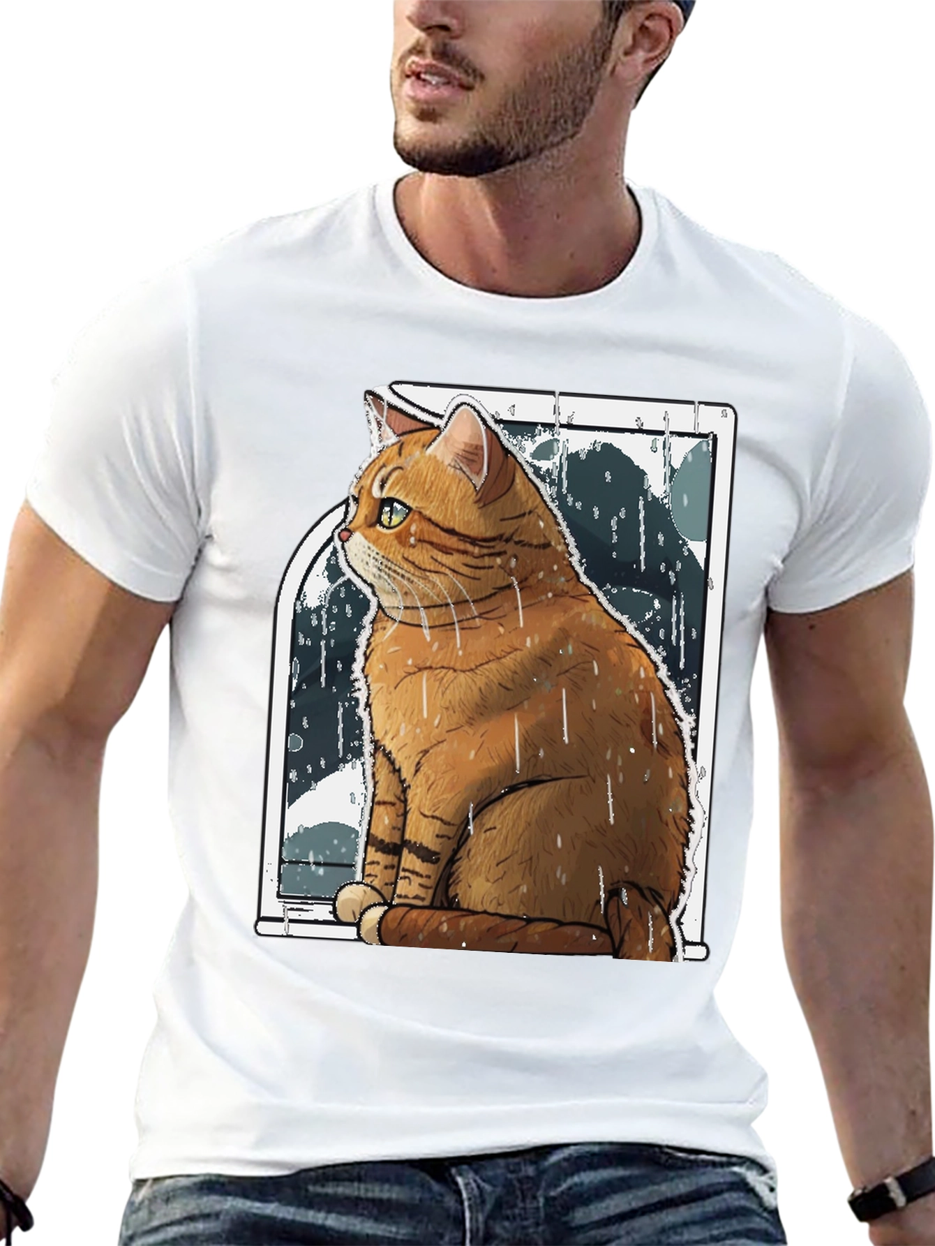 Rainy Day Cat Graphic Tee - Unisex Black T-Shirt
