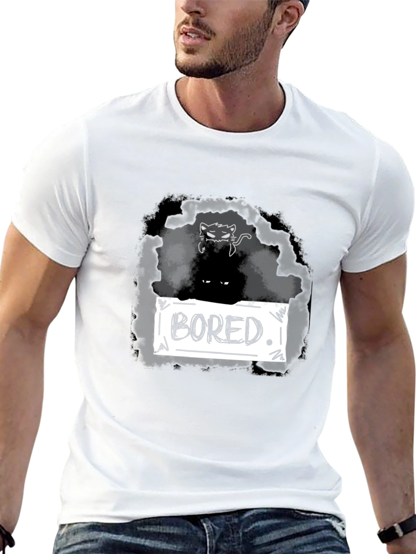 Bored Cat Graphic T-Shirt - Unisex Black Tee