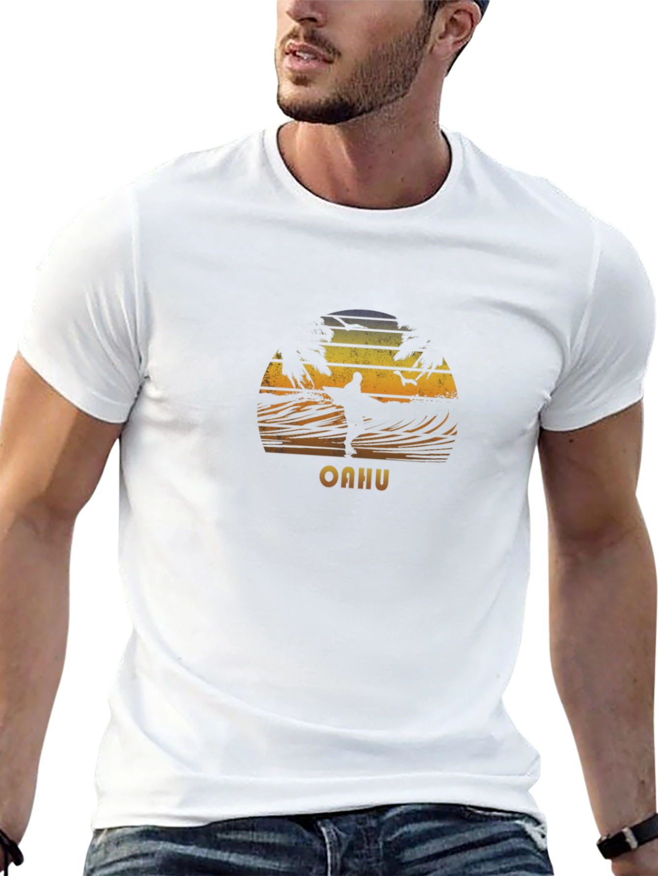 Oahu Surfing Sunset Graphic T-Shirt