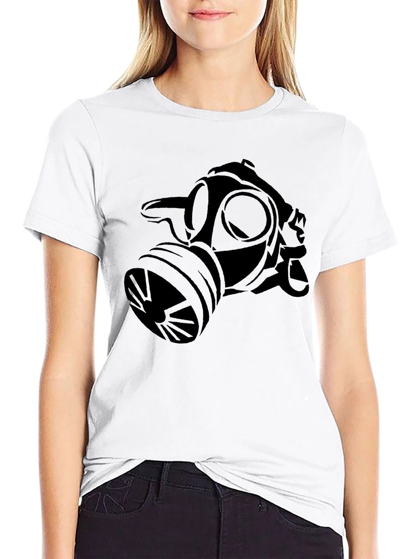 Gas Mask Graphic Tee - Black Cotton Casual Top