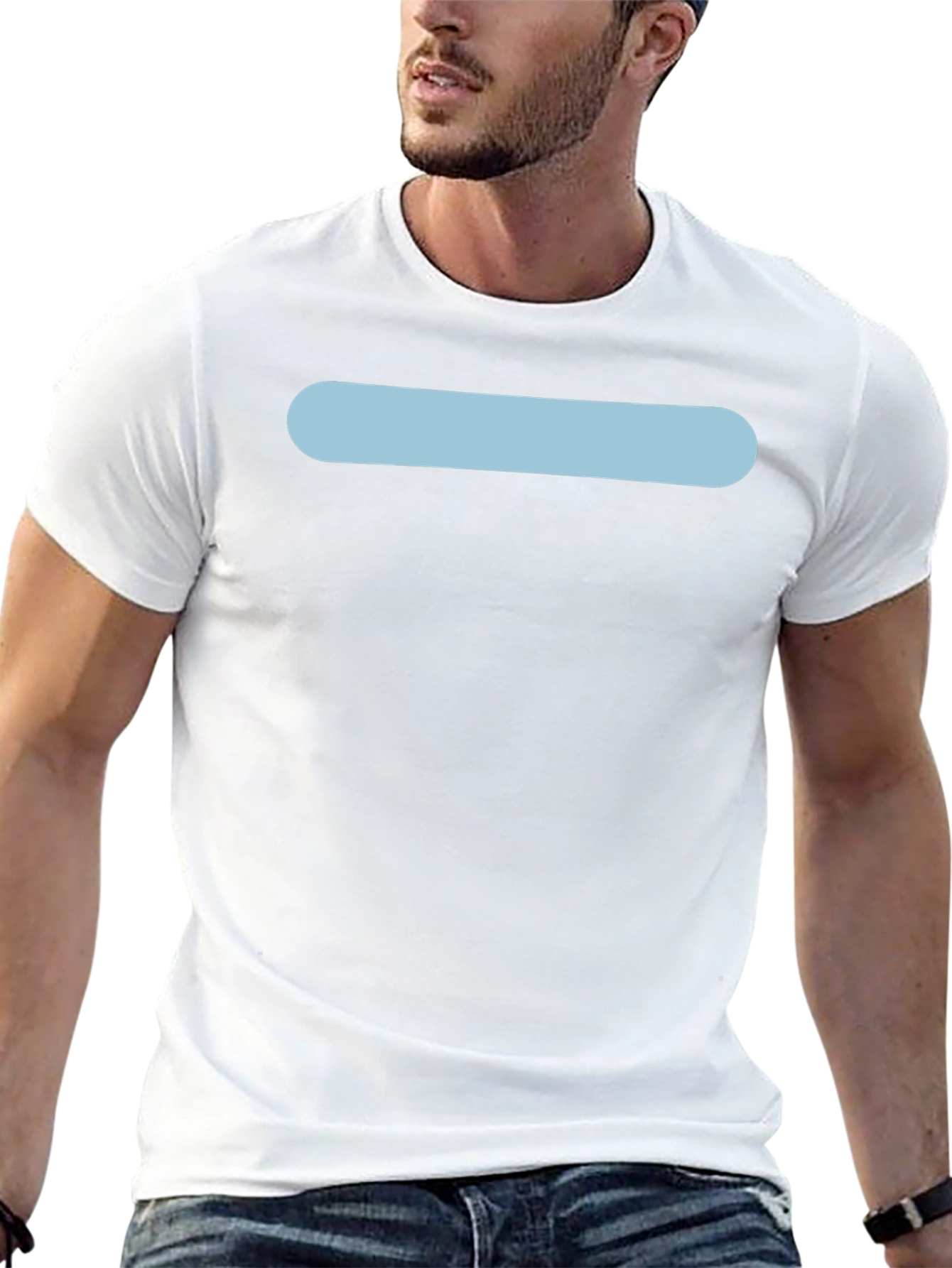 Mens Black Crew Neck T-Shirt with Light Blue Stripe