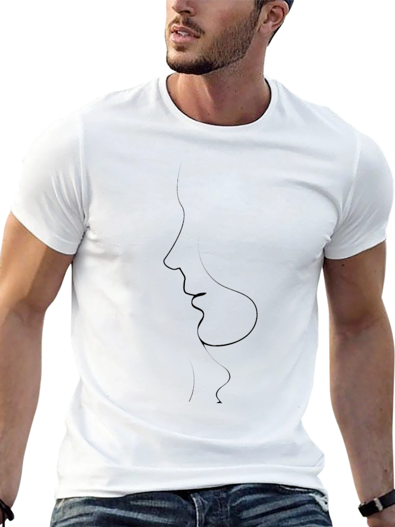 Abstract Face Line Art Black T-Shirt