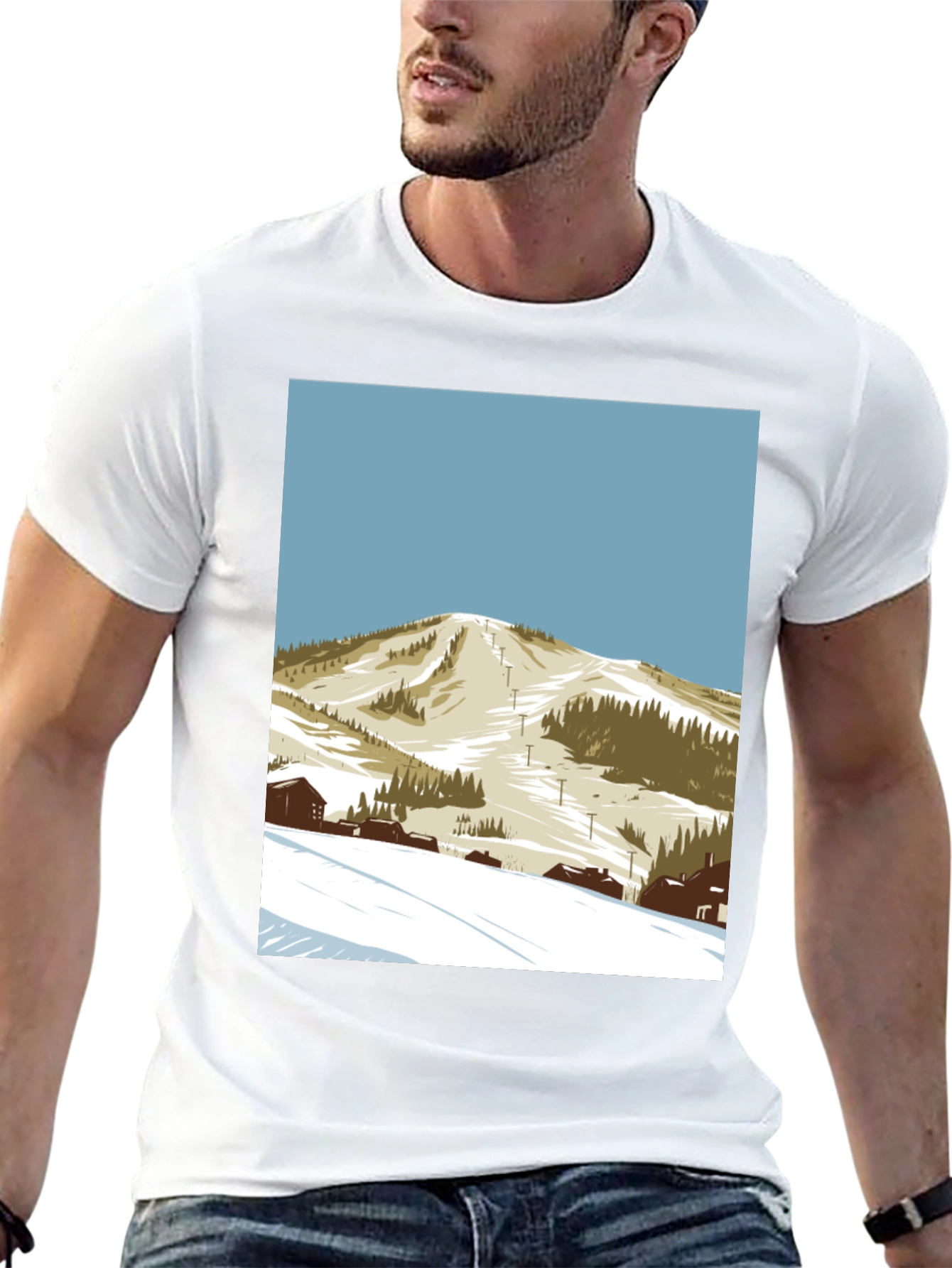 Ski Mountain Graphic Tee - Black Cotton T-Shirt