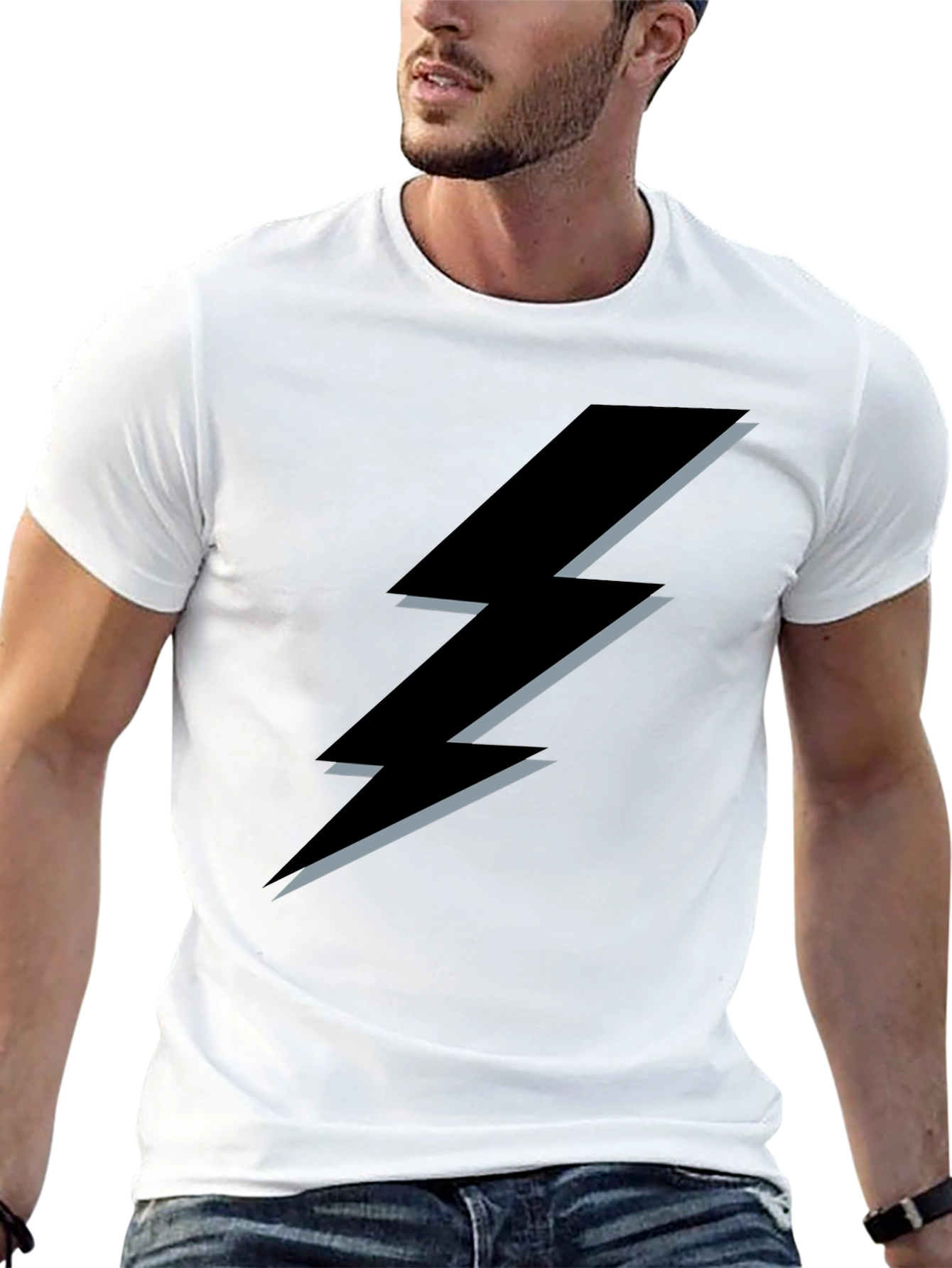 Black T-Shirt with Lightning Bolt Design