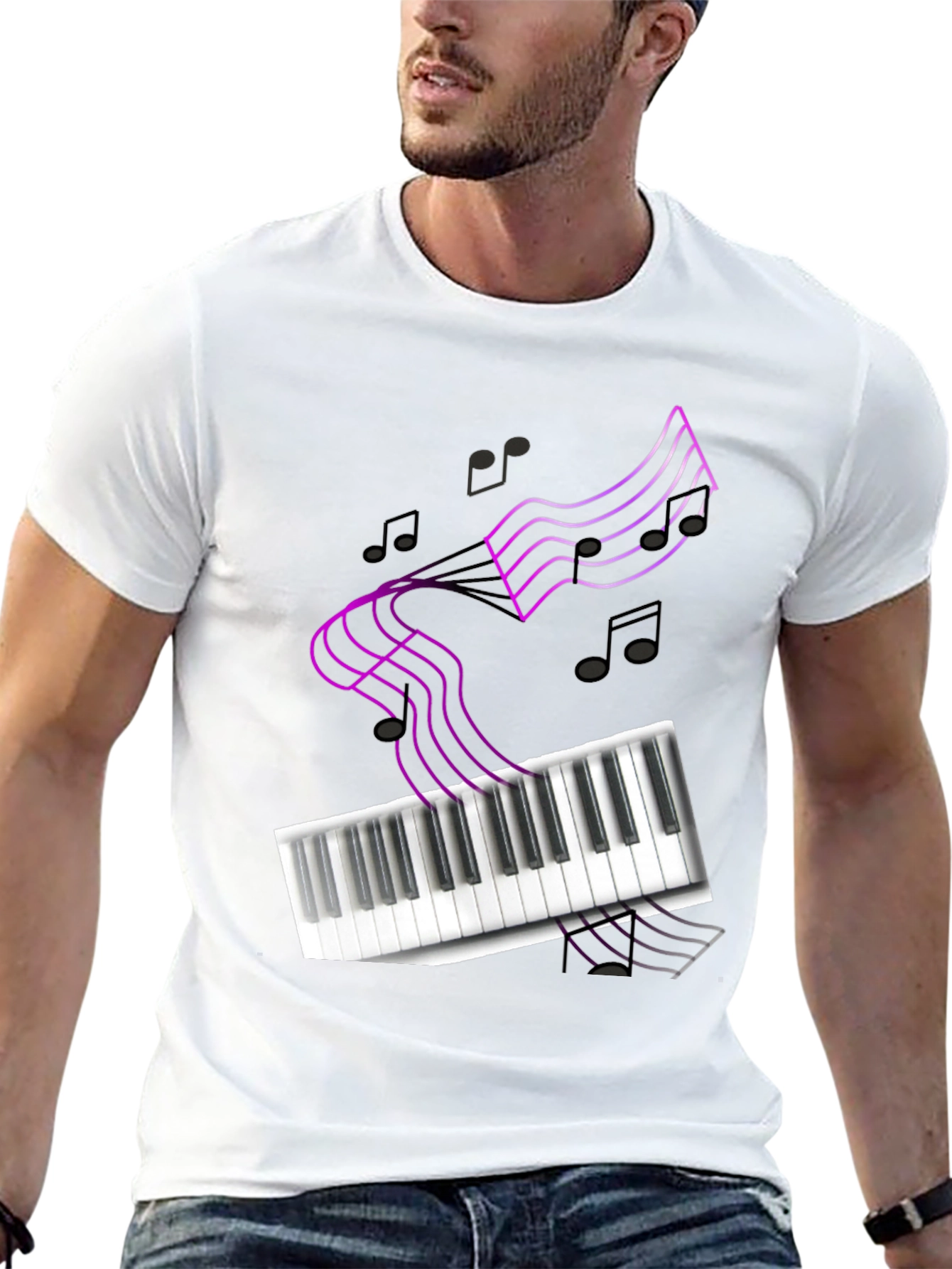 Musical Notes Piano Keyboard Graphic T-Shirt