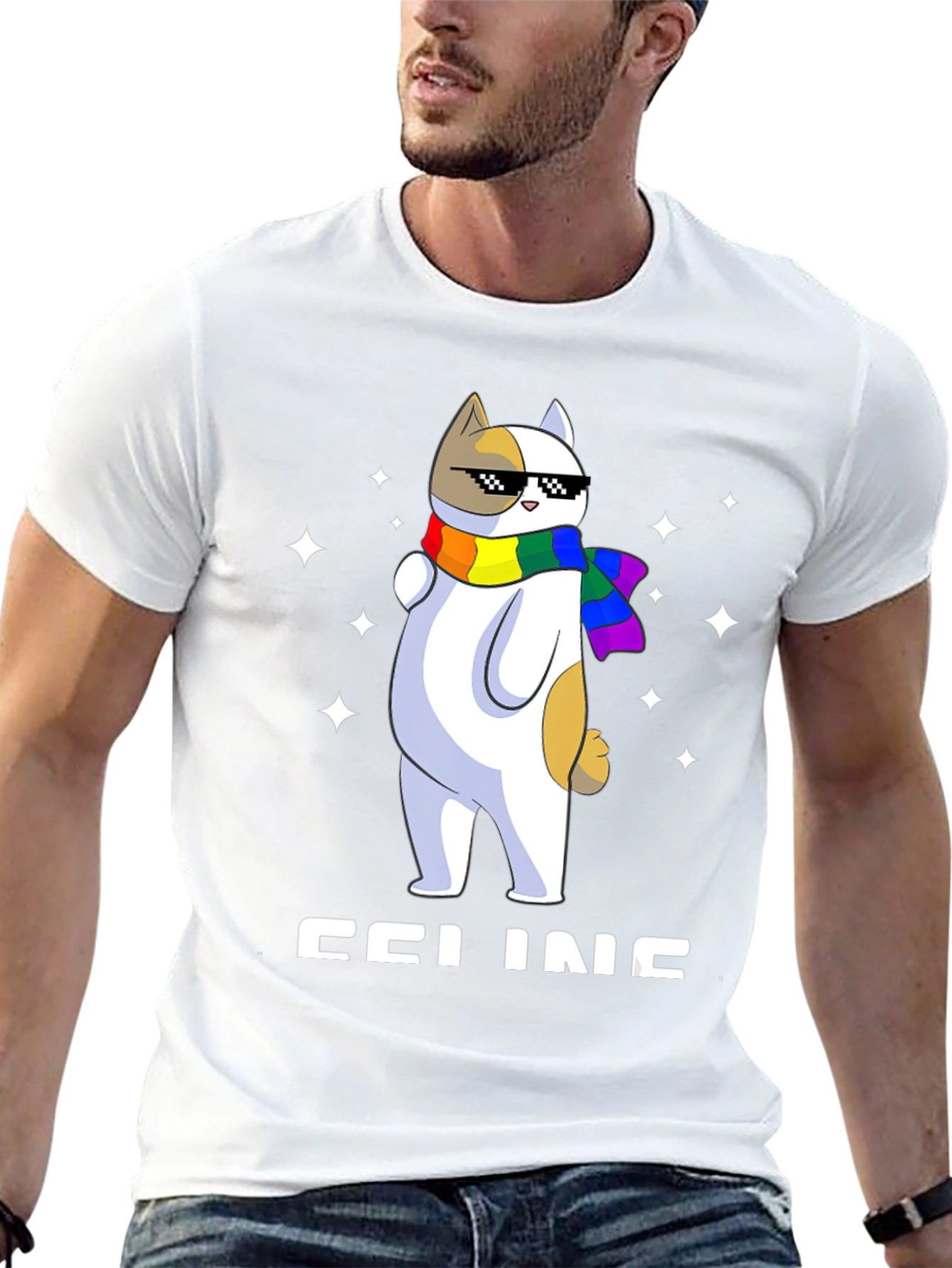 Cool Cat with Scarf Graphic Tee