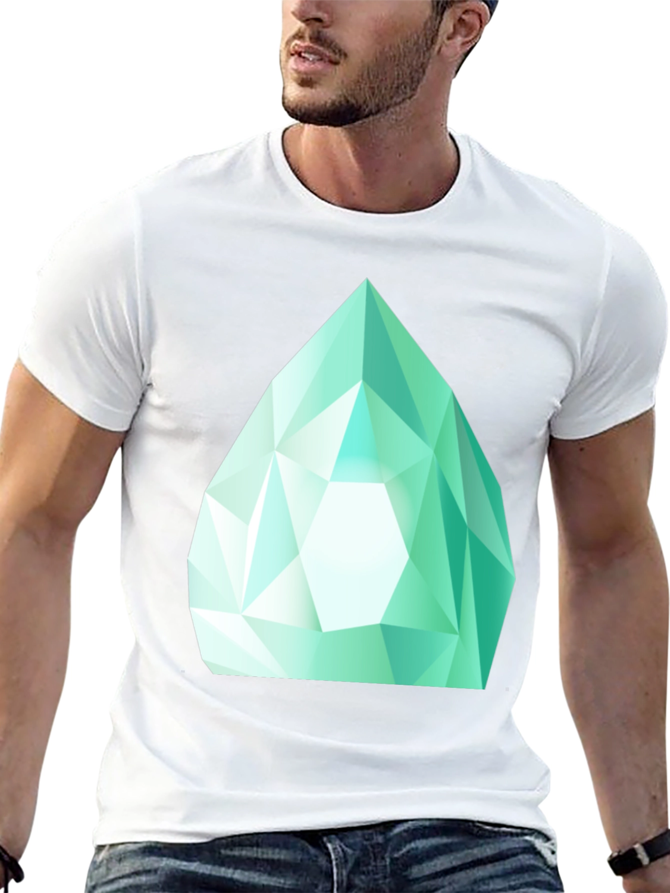 Emerald Gem Graphic Tee - Sleek Black Cotton Shirt