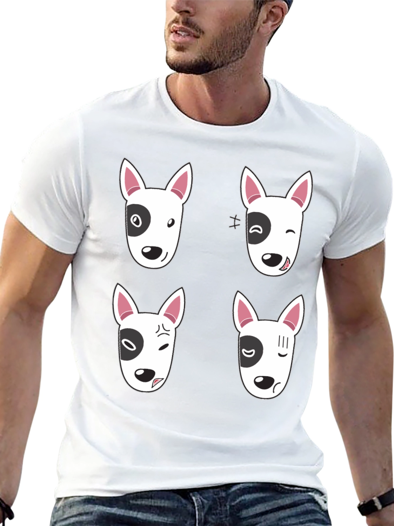 Funny Bull Terrier Emoji Black T-Shirt