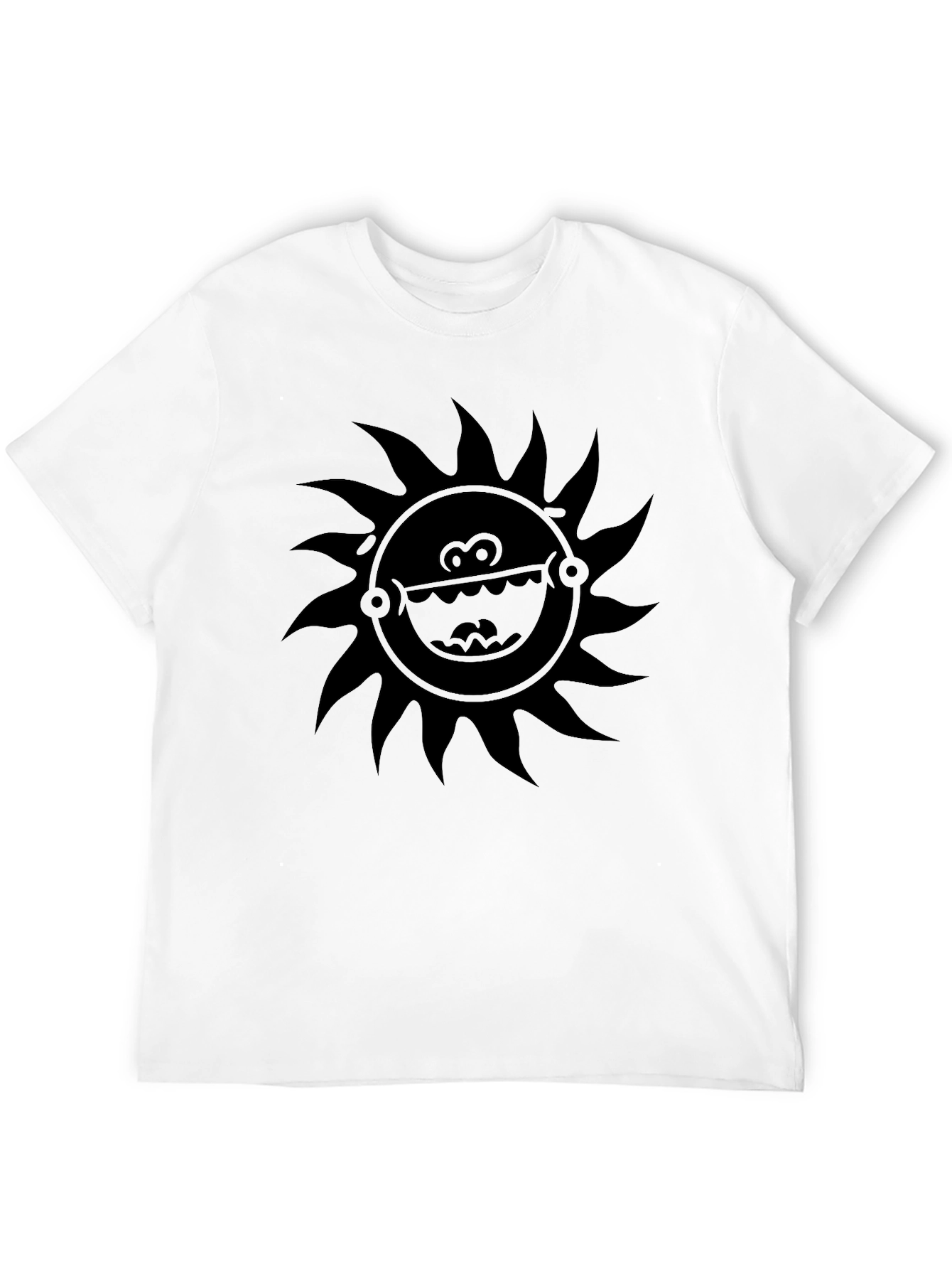Black T-Shirt with Sun Face Graphic