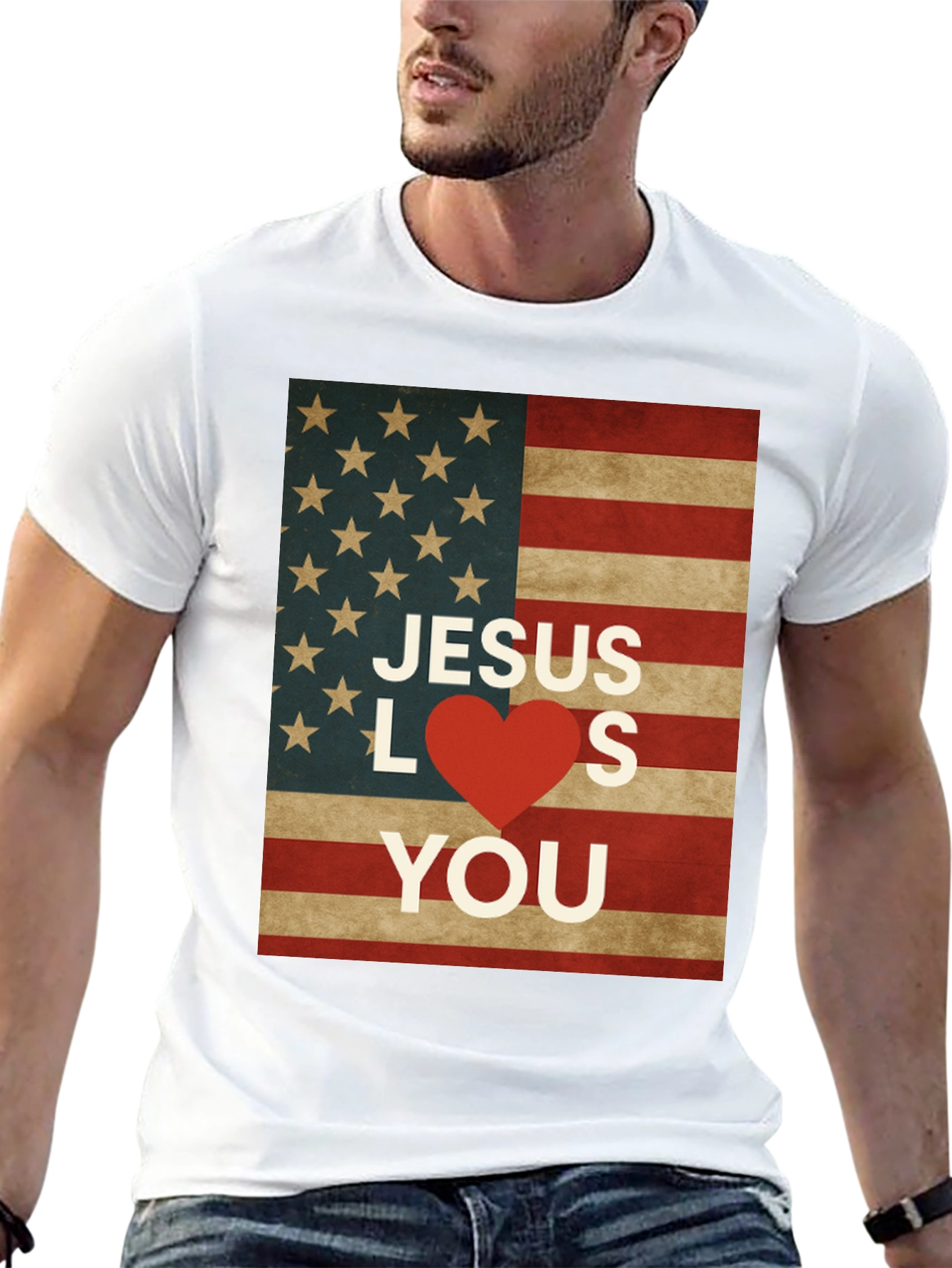 Jesus Loves You American Flag Graphic Tee