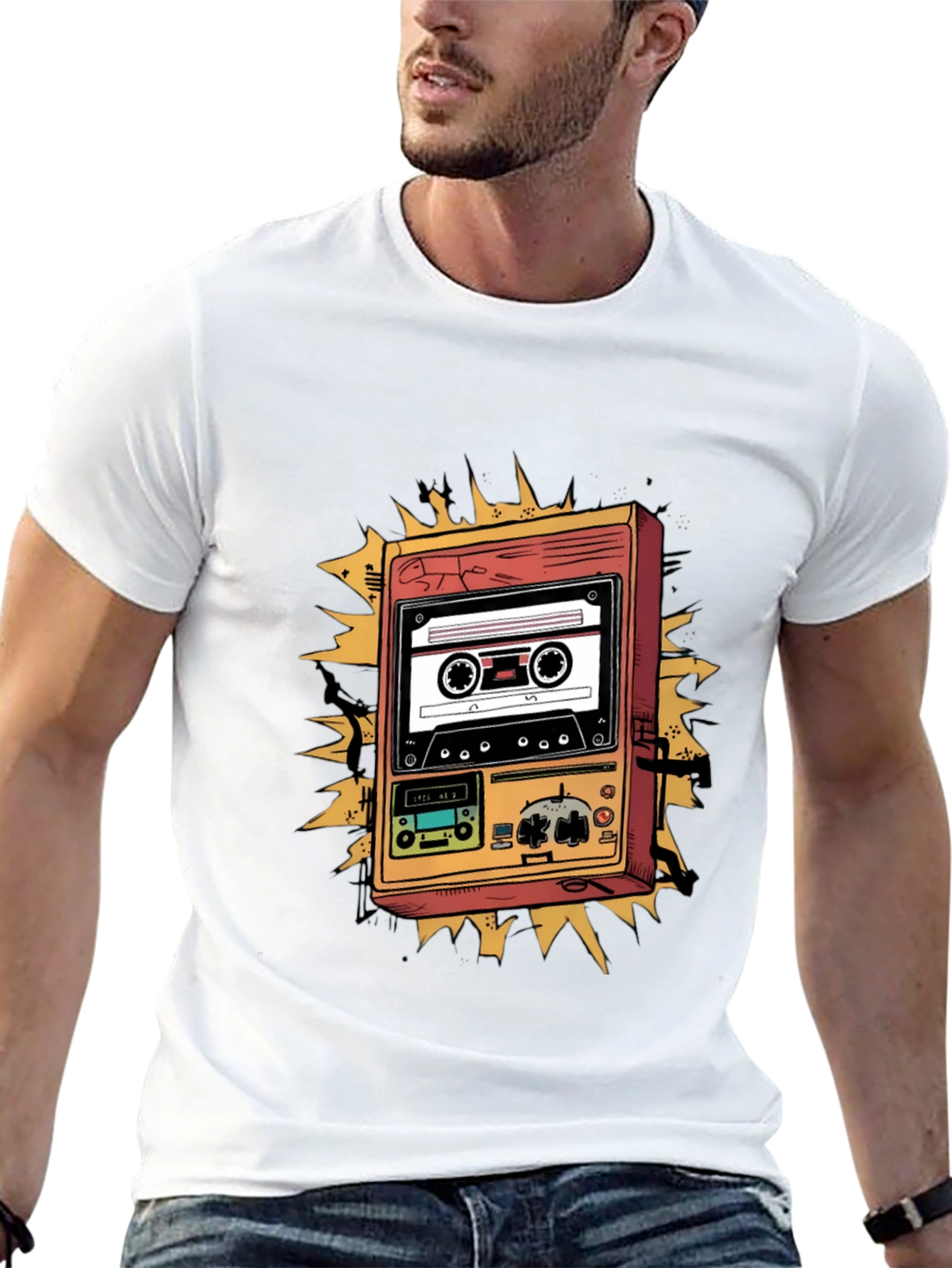 Retro Cassette Player Graphic Tee - Black