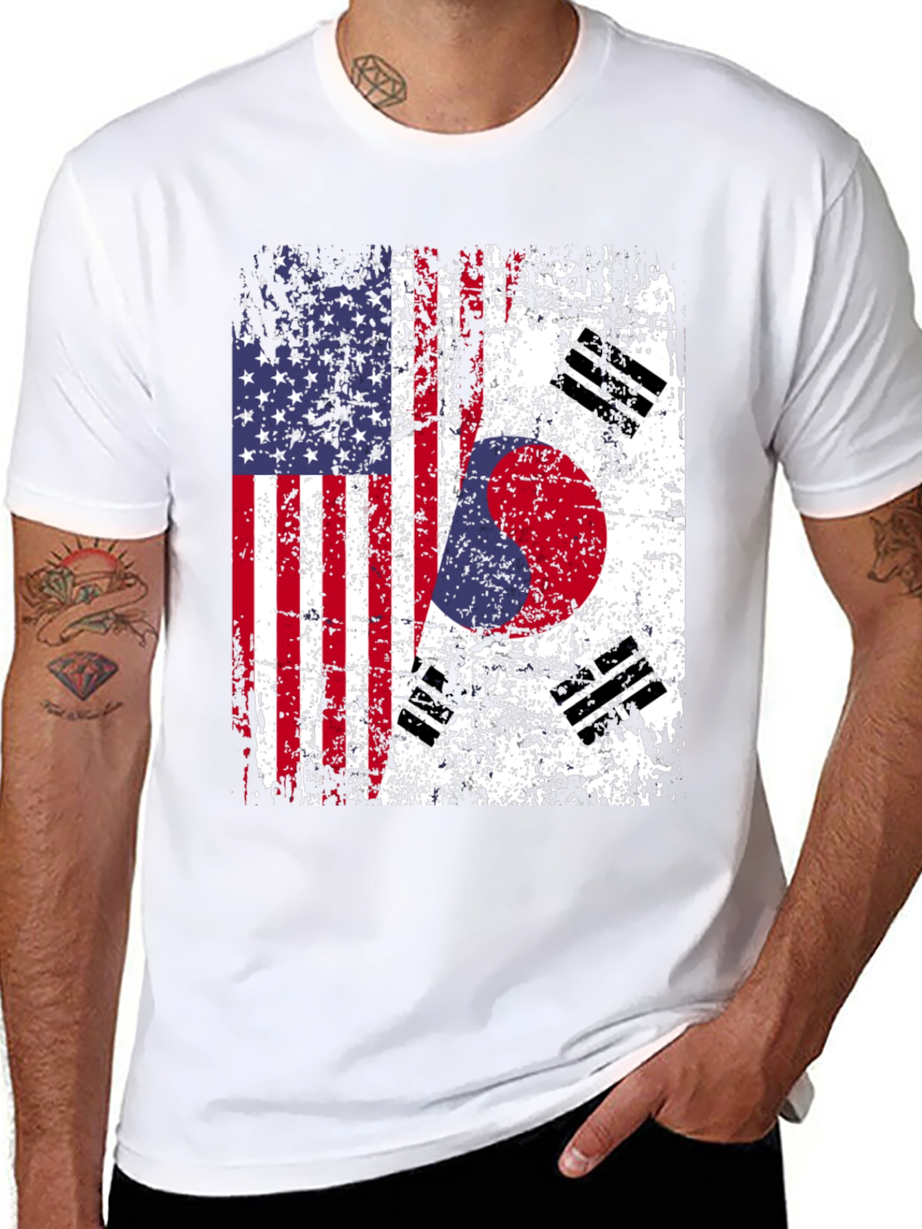 USA & South Korea Flag Distressed T-Shirt