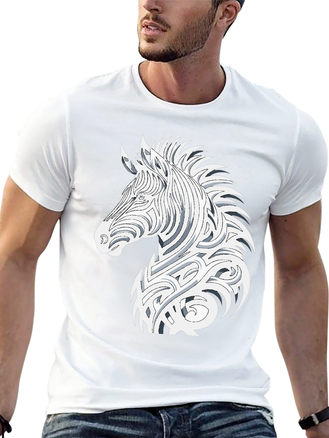 Tribal Zebra Graphic Tee - Black Cotton Comfort