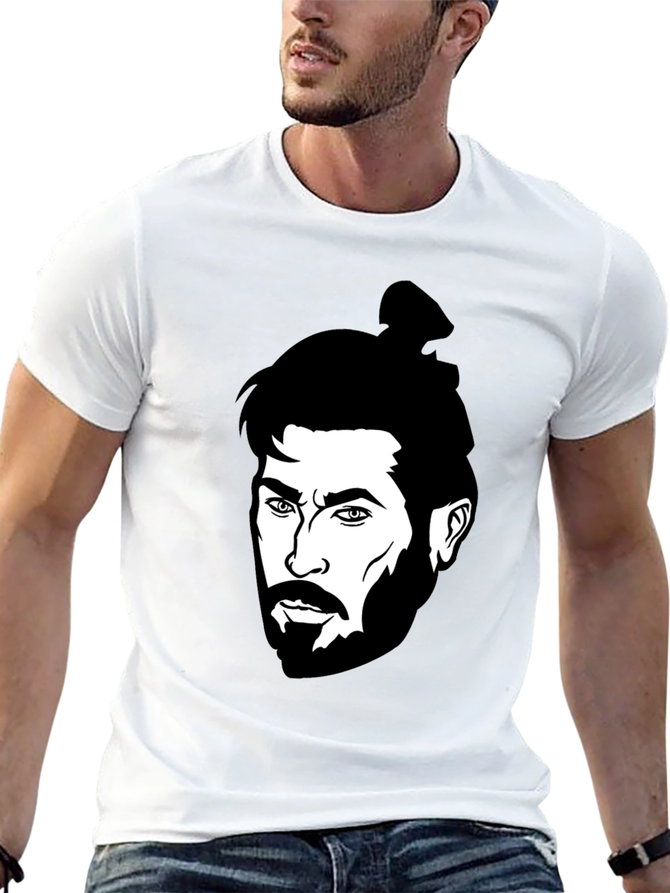 Black Graphic Tee - Man Bun Portrait