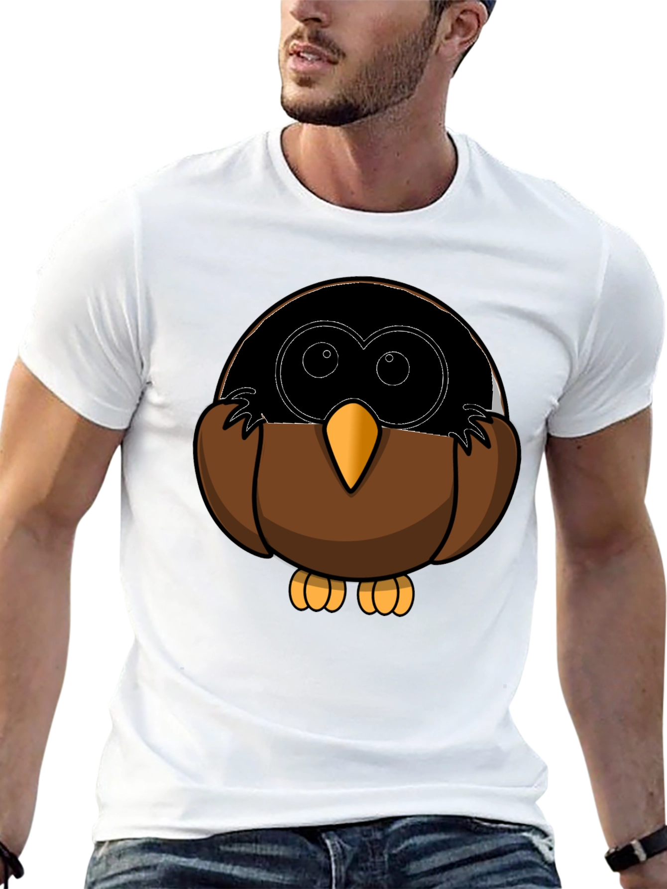 Cute Owl Cartoon Graphic Tee - Black T-Shirt