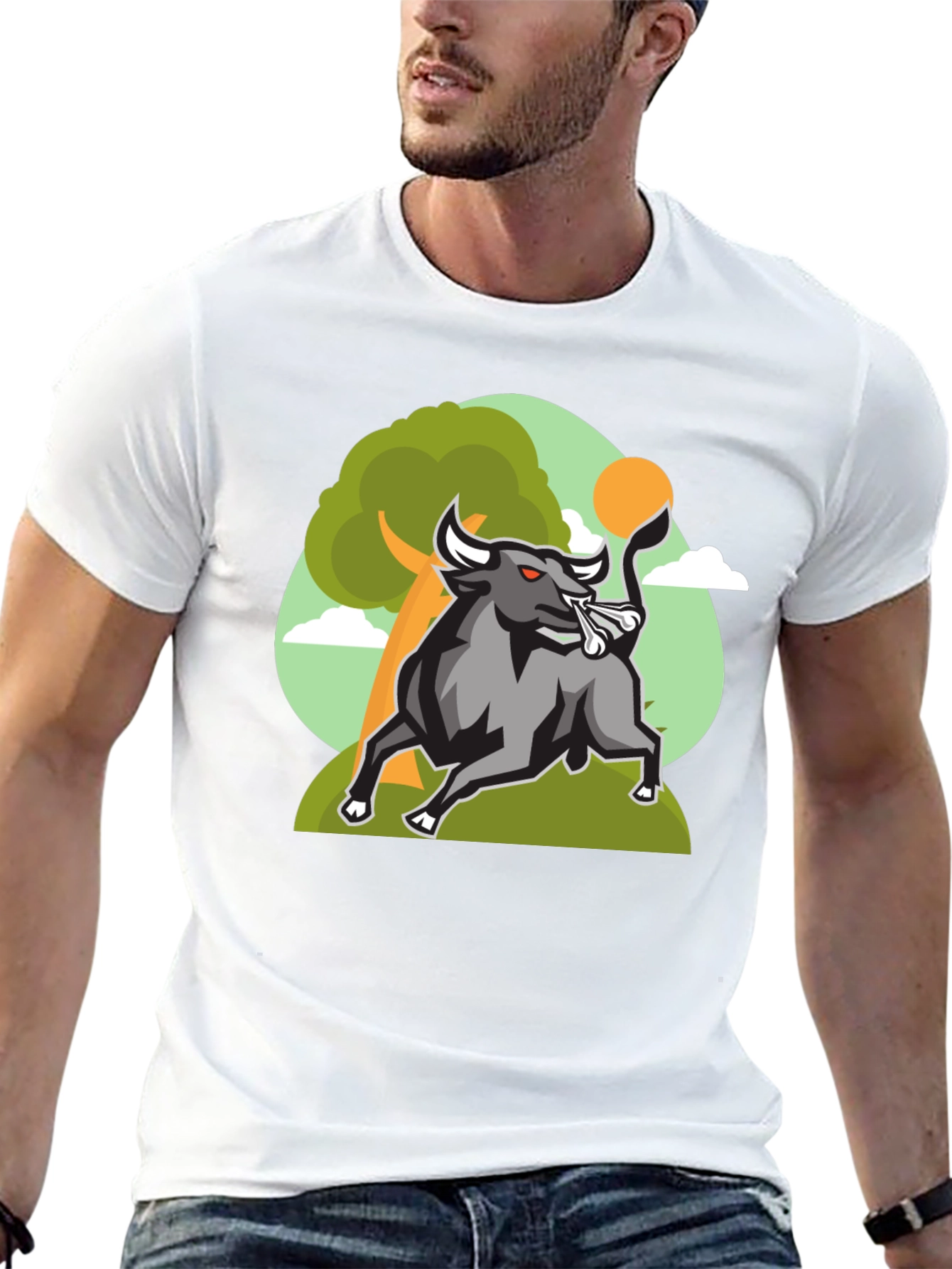 Bull Graphic Tee - Black Cotton Shirt