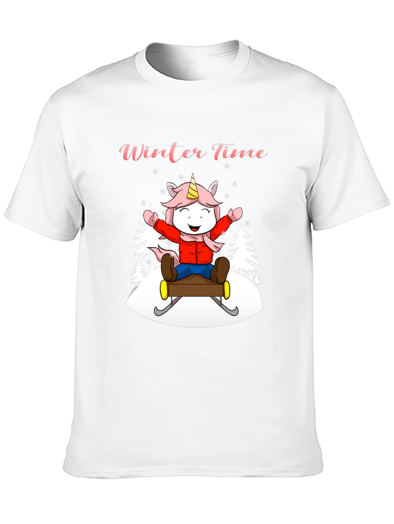 Winter Time Unicorn Sledding Graphic Tee