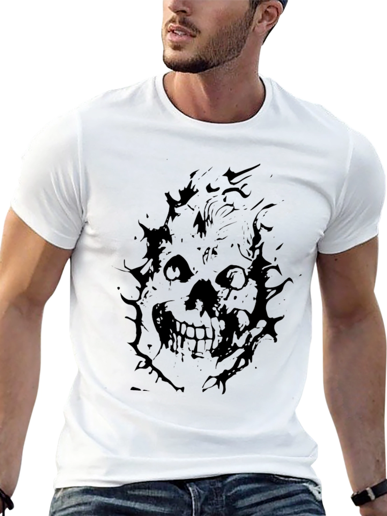 Mens Black Skull Graphic T-Shirt