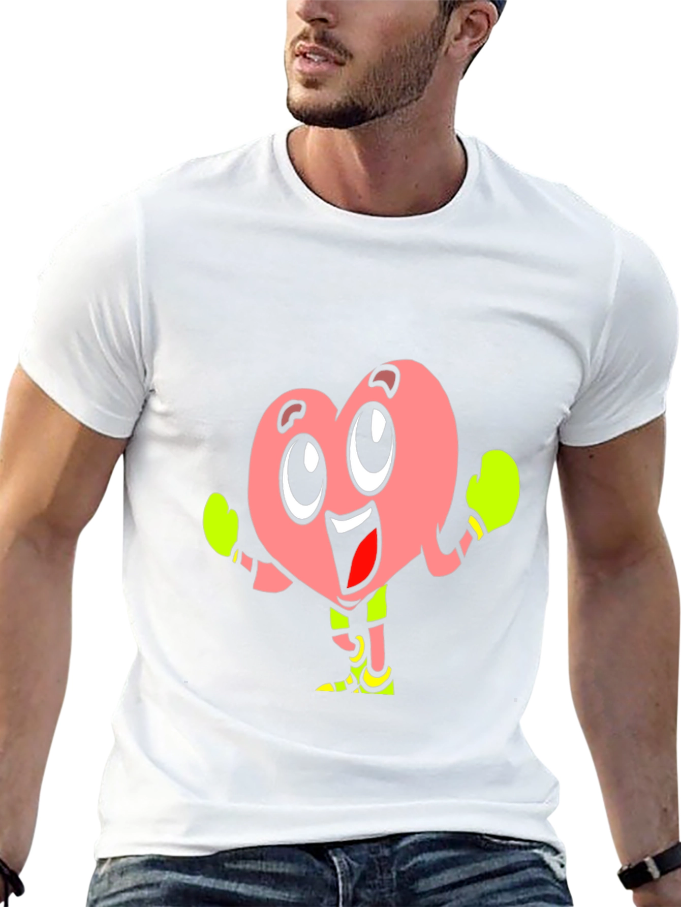 Cartoon Heart Boxer Black T-Shirt
