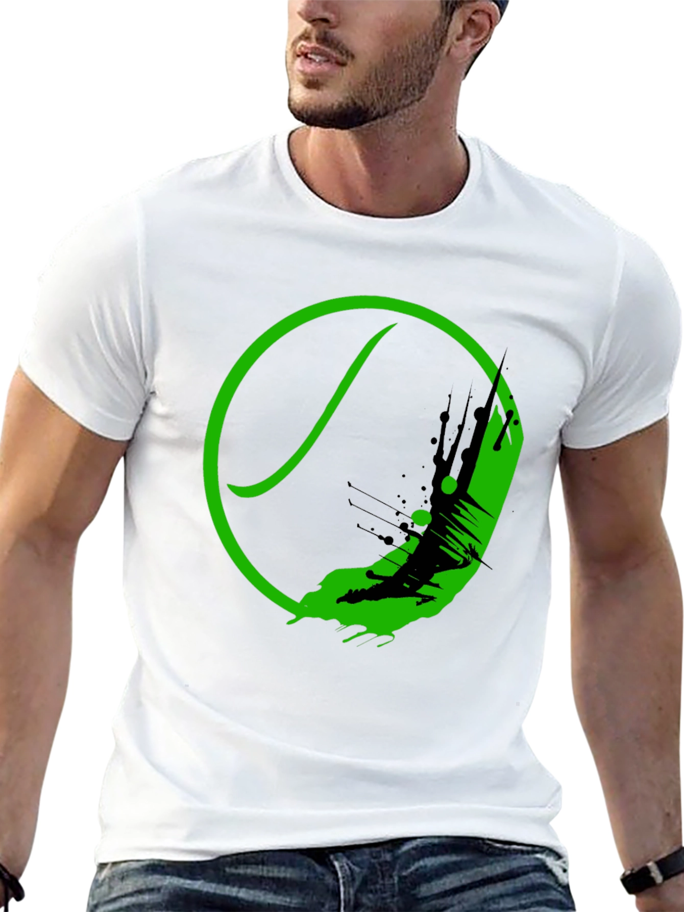 Green Tennis Ball Splash Graphic Black T-Shirt