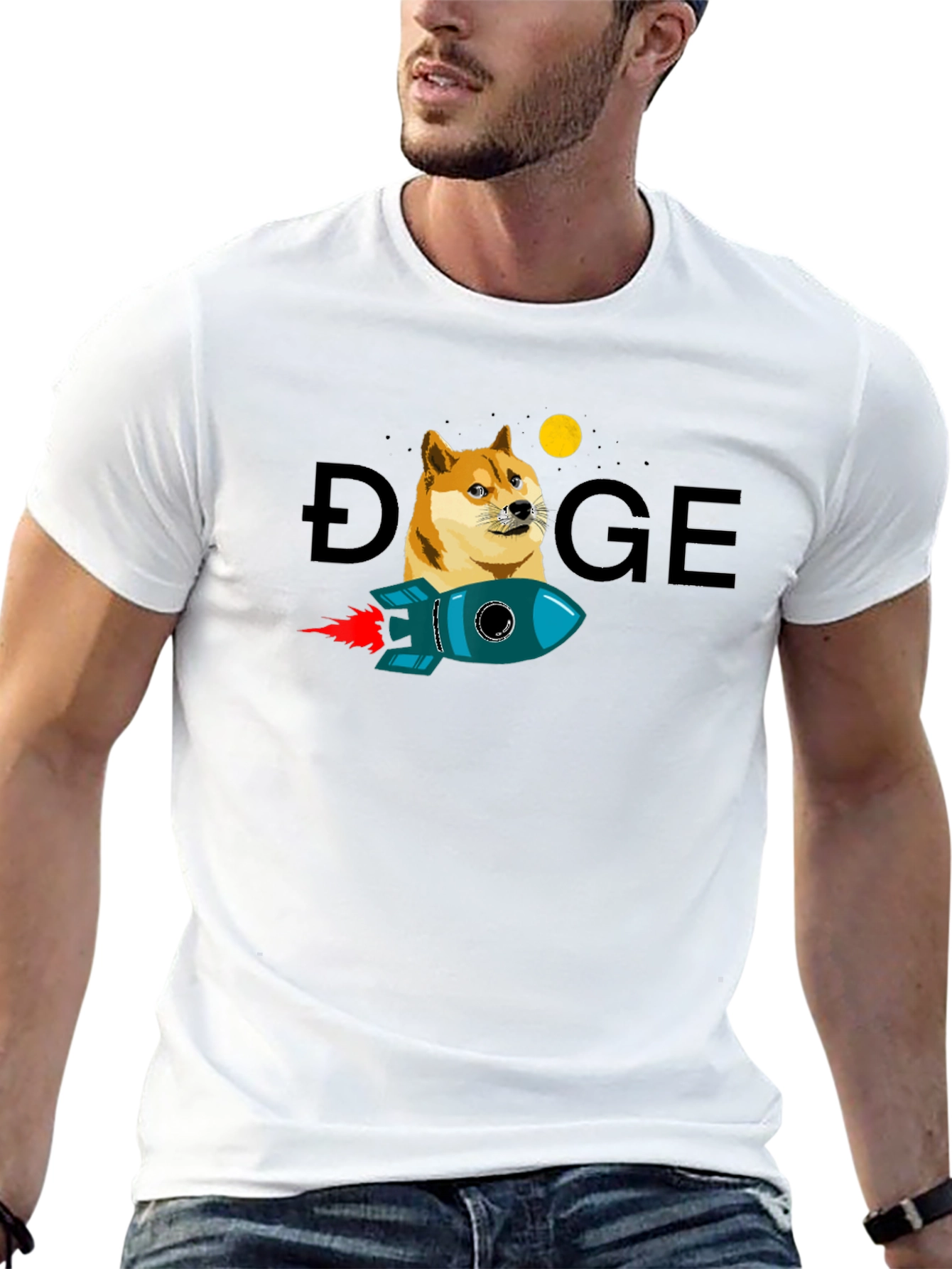 Doge to the Moon Black T-Shirt - Crypto Rocket