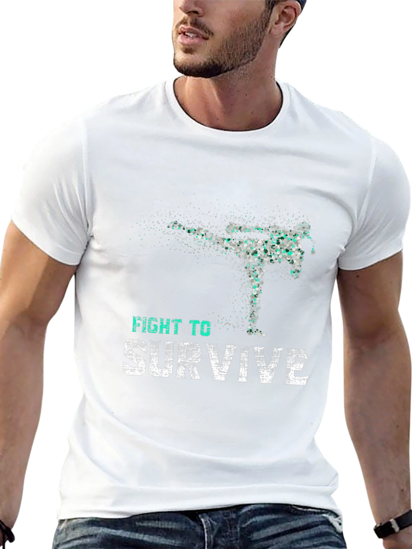 Fight To Survive Graphic Print Black T-Shirt
