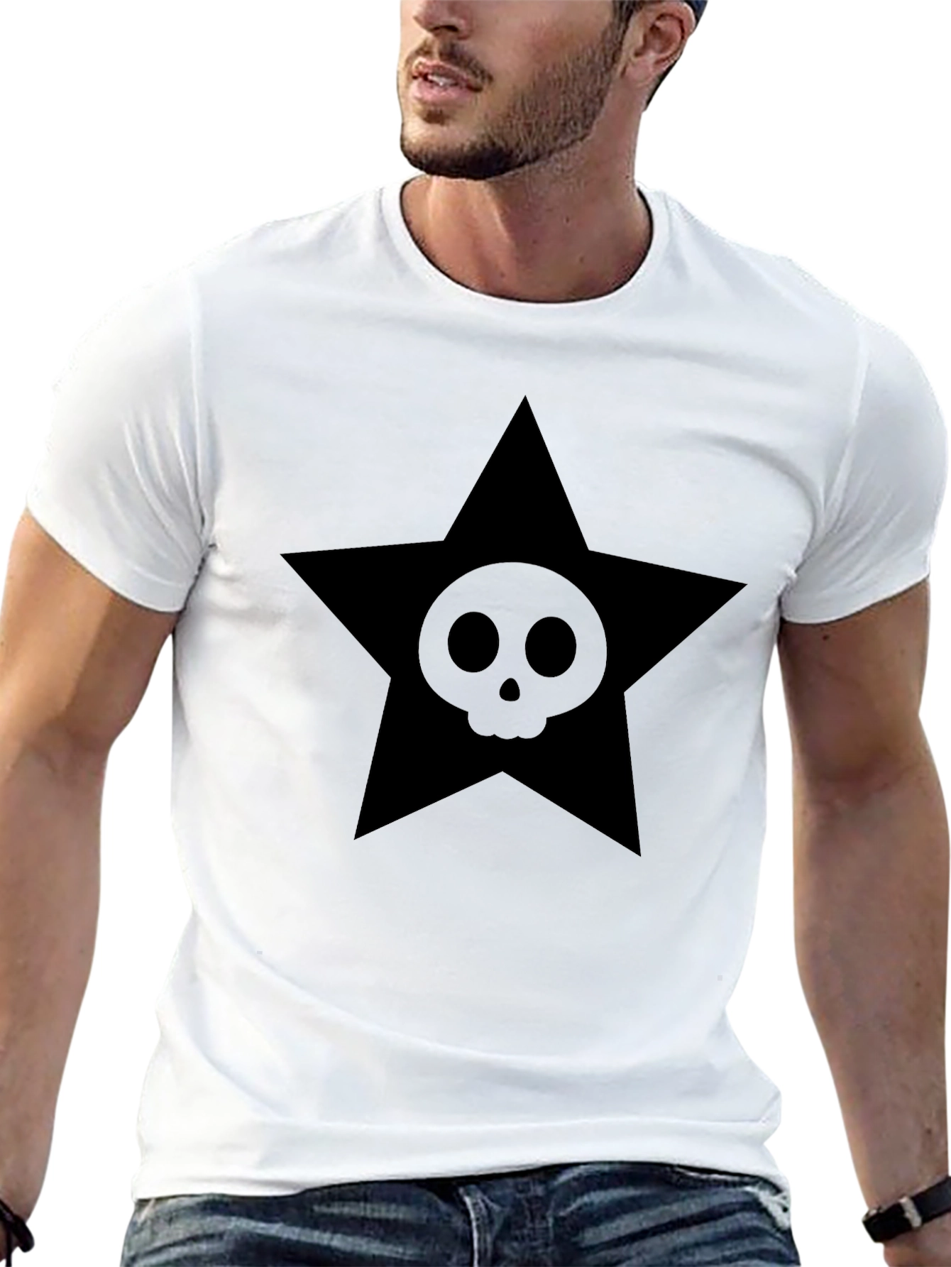 Edgy Star Skull Graphic Tee - Black