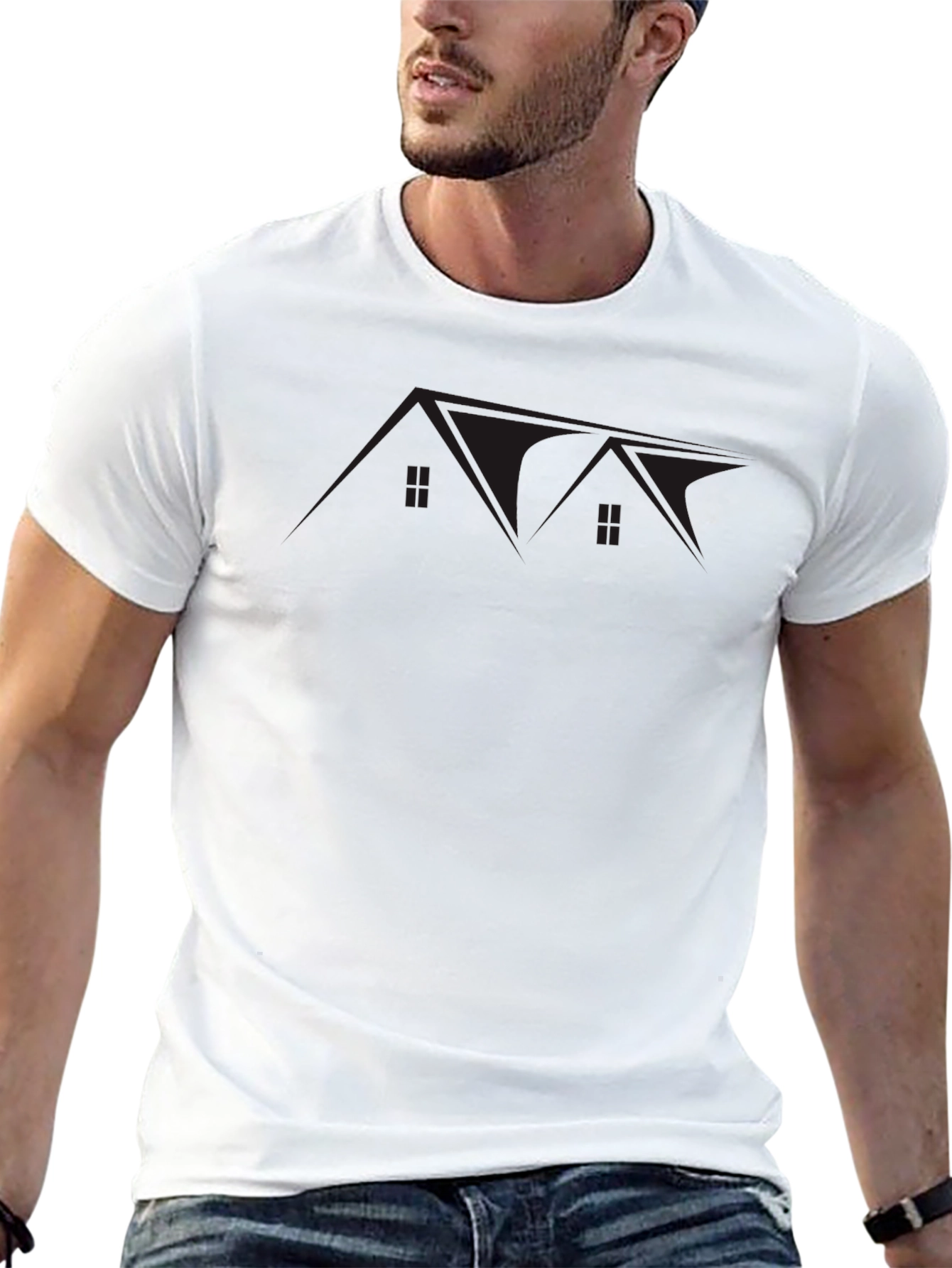 Black Graphic Tee: Architectural Silhouette Design
