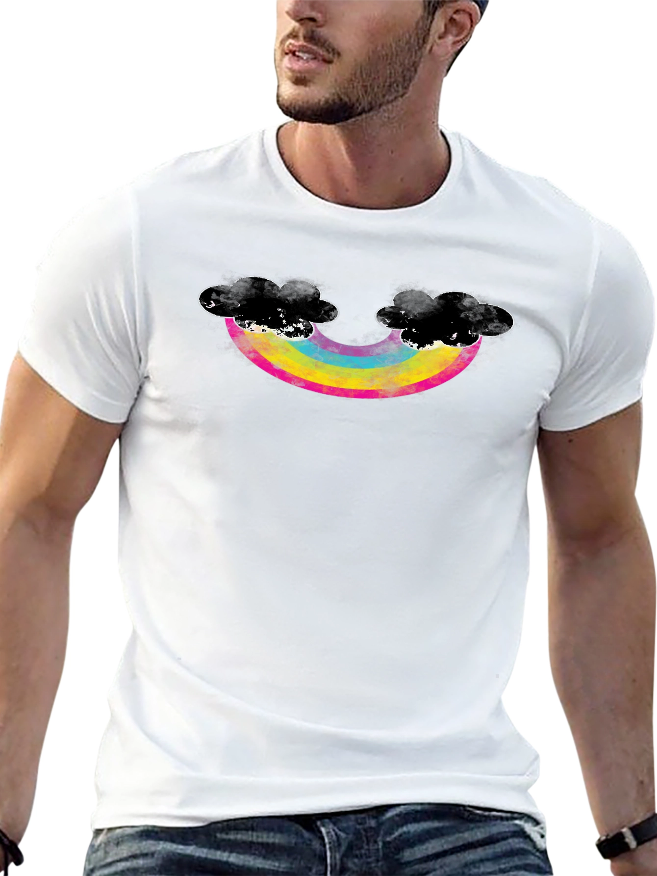 Rainbow & Cloud Graphic Black T-Shirt