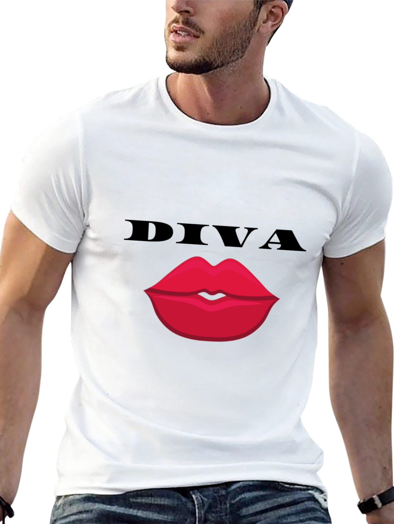 Diva Lips Graphic Tee - Bold Black Cotton T-Shirt