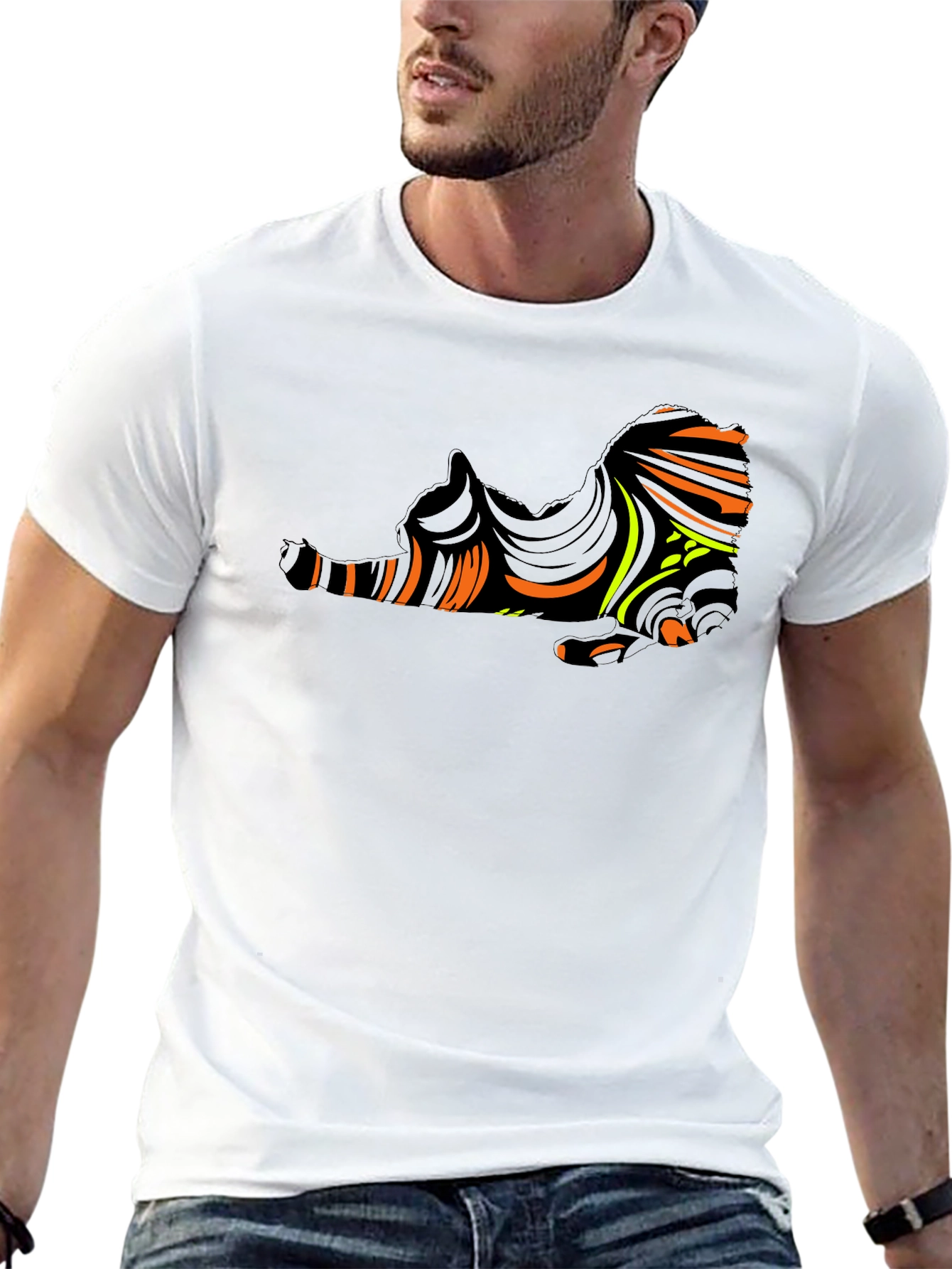 Abstract Cat Graphic Black T-Shirt