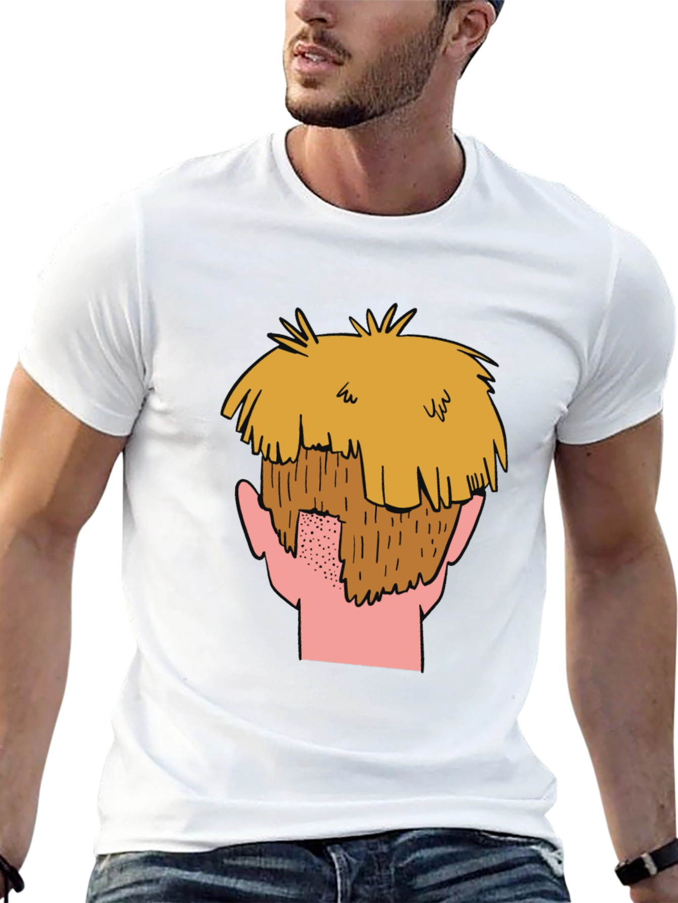 Cartoon Beard Graphic T-Shirt