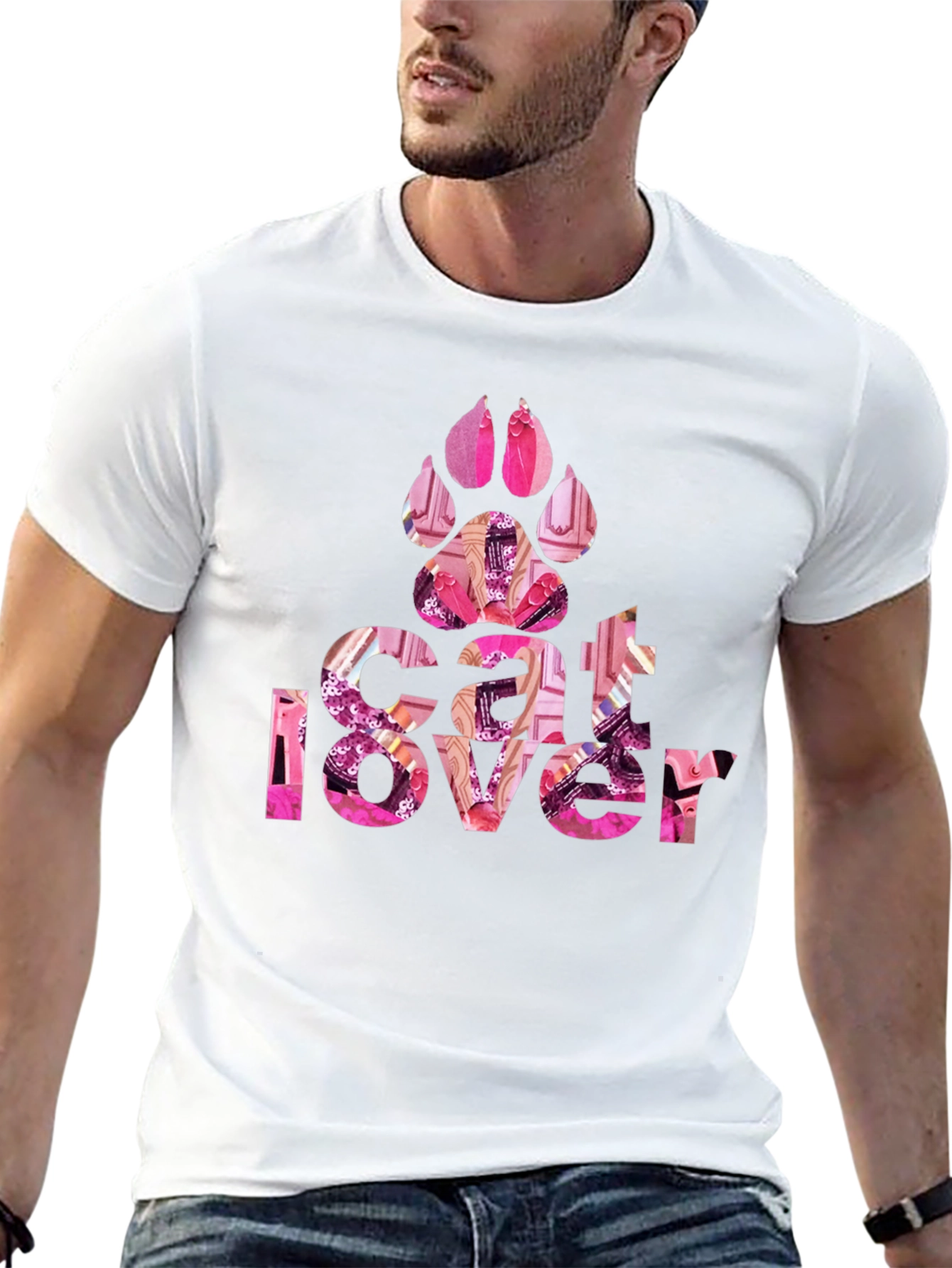 Cat Lover Paw Print Graphic T-Shirt