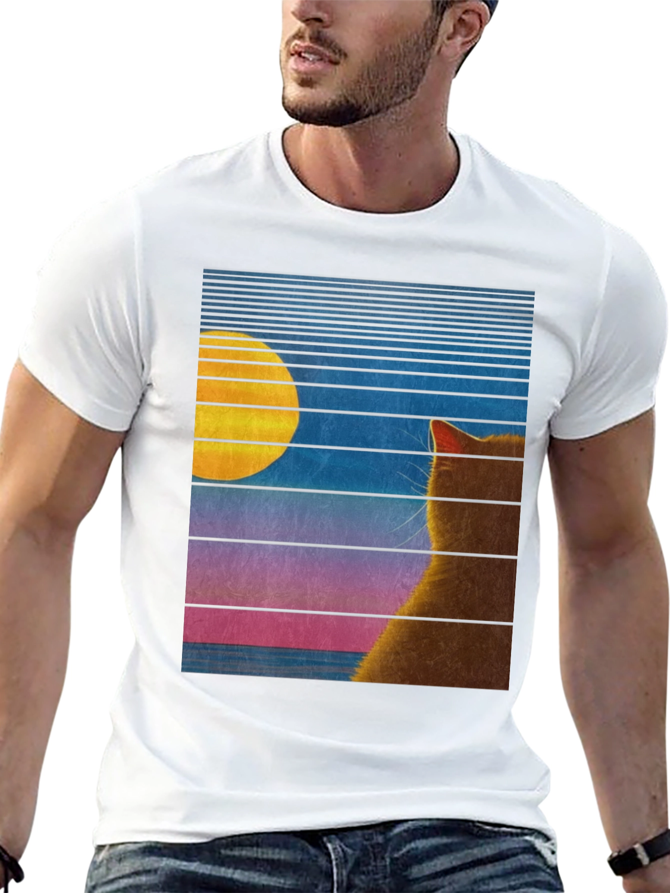 Retro Cat Moon T-Shirt - Unisex Graphic Tee