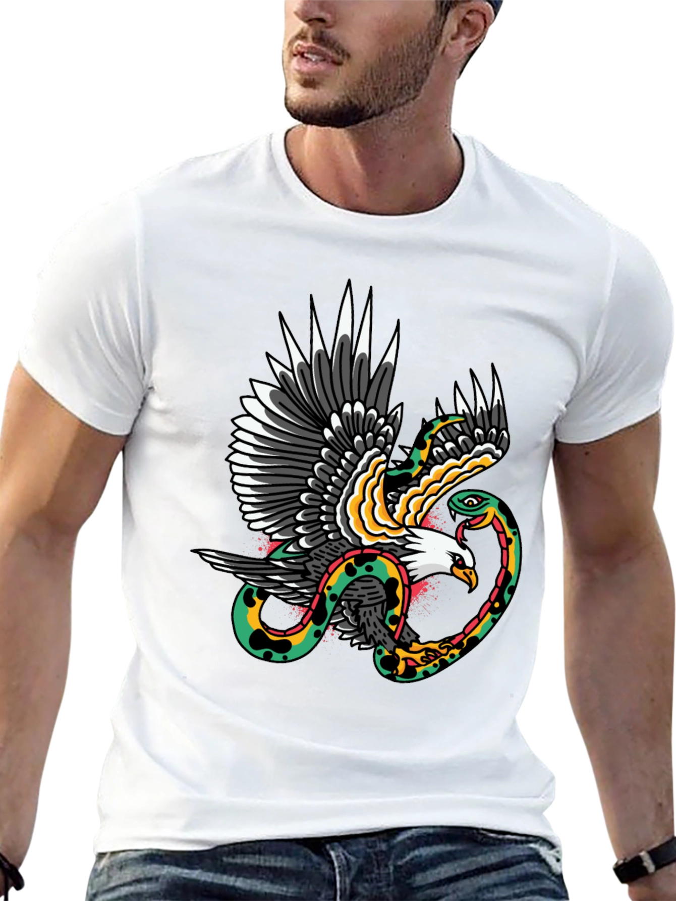 Eagle & Snake Graphic Tee - Classic Tattoo Design